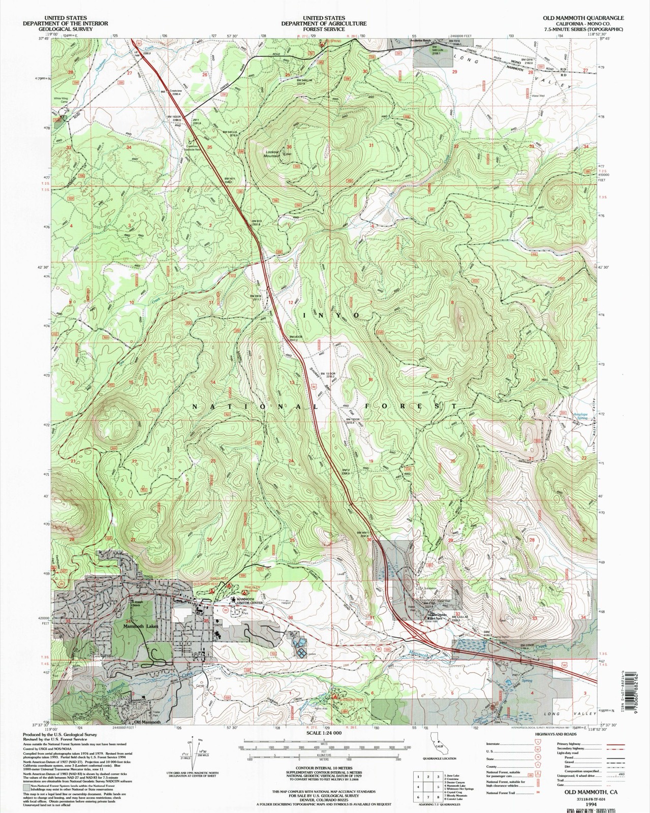 Topographic sheet of Mammoth Lakes, surveyed 1994