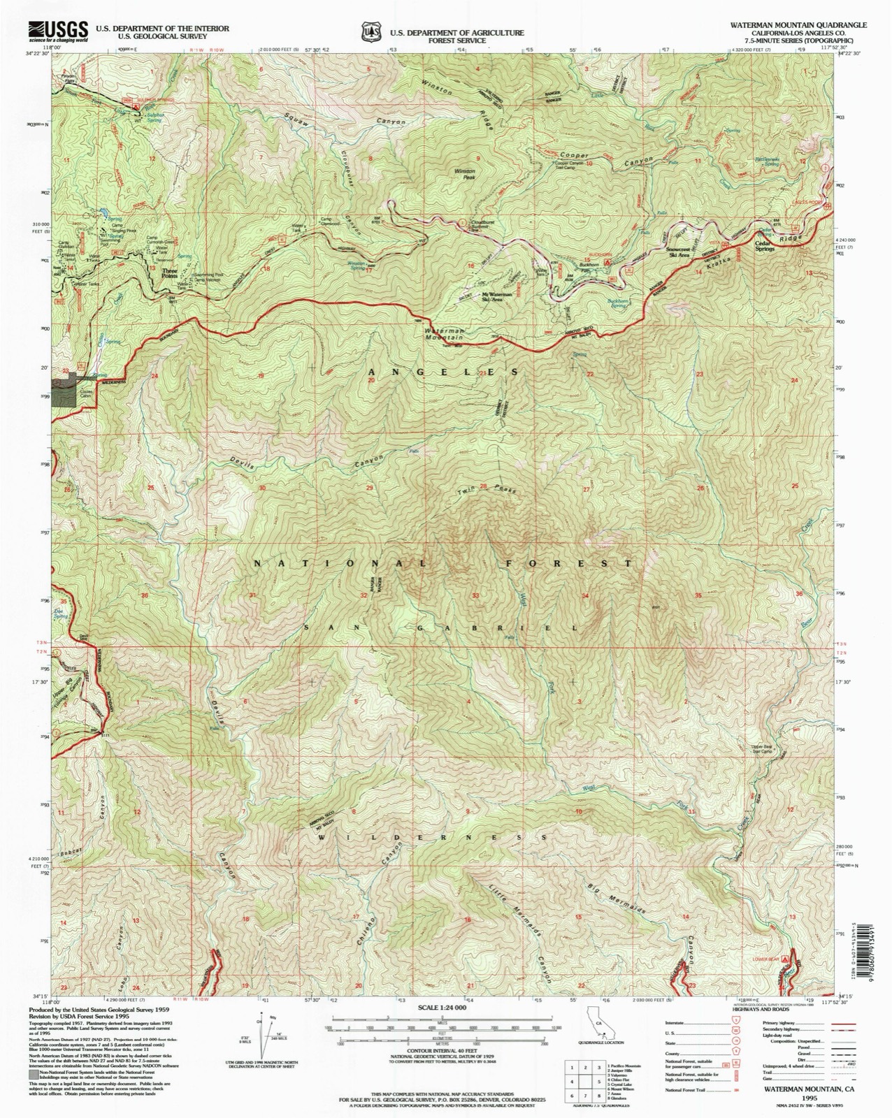 Topographic sheet of Cedar Springs, surveyed 1995