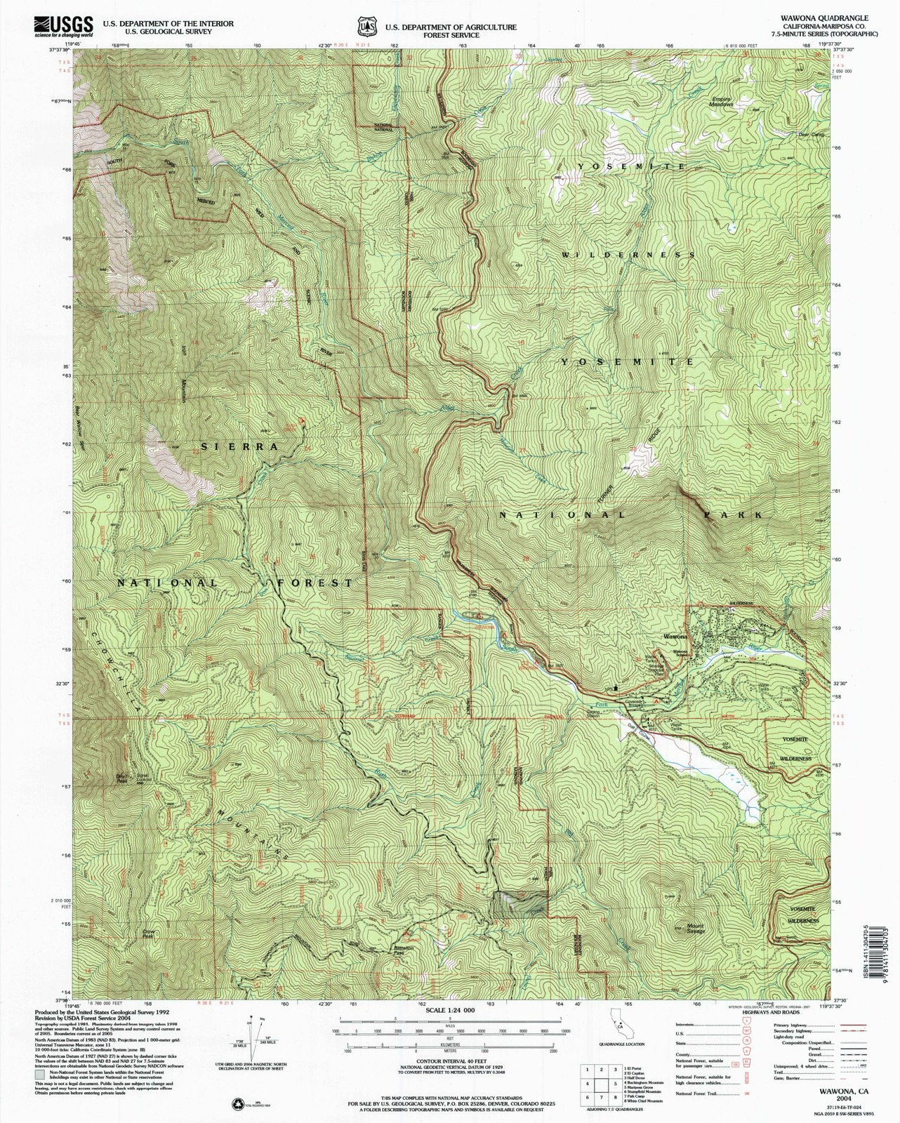 Topographic sheet of Wawona, surveyed 2004