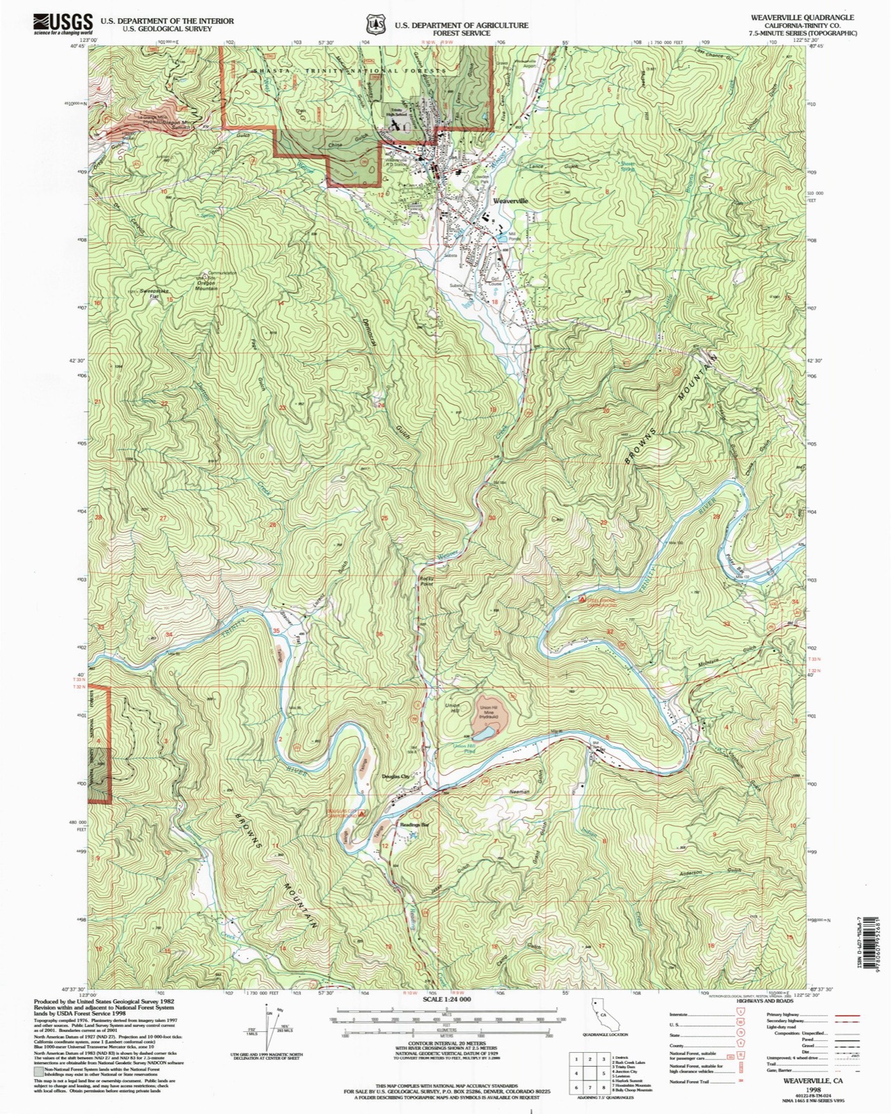 Topographic sheet of Douglas City, surveyed 1998