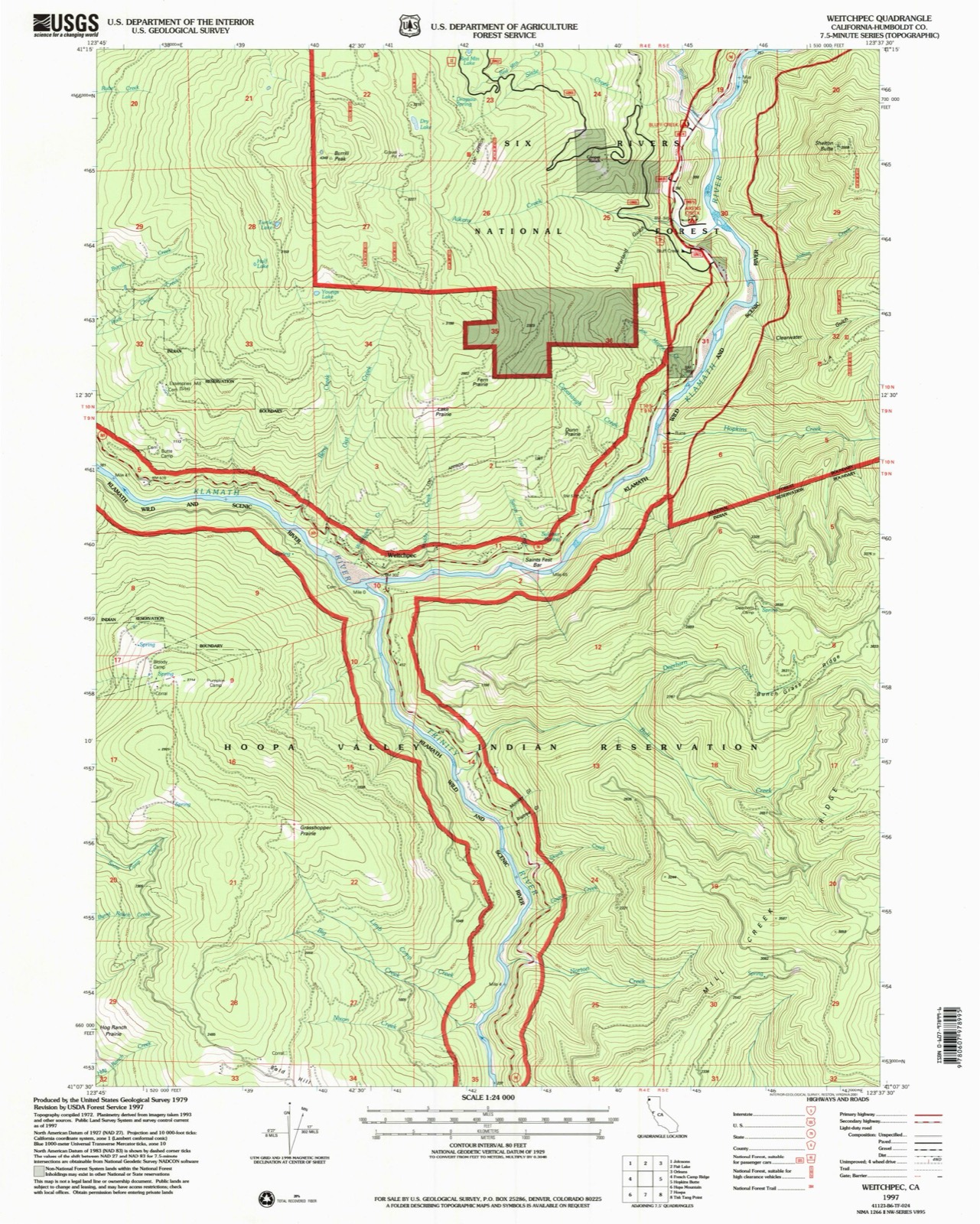 Topographic sheet of Weitchpec, surveyed 1997