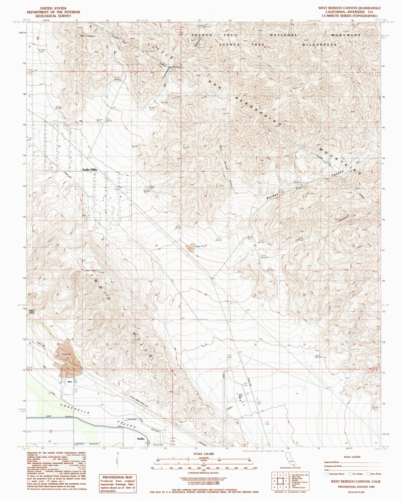 Topographic sheet of Indio Hills, surveyed 1988