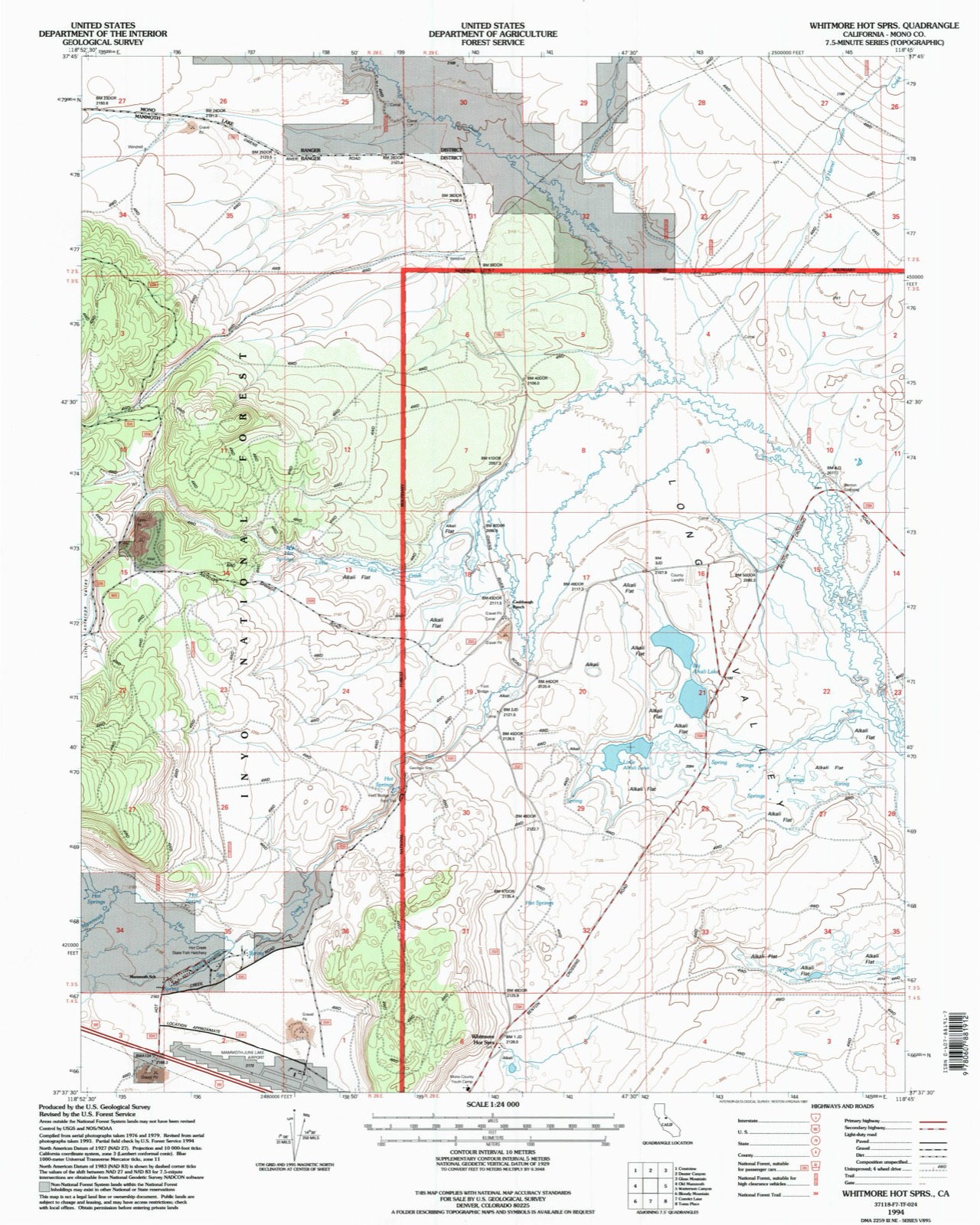 Topographic sheet of Benton Crossing, surveyed 1994