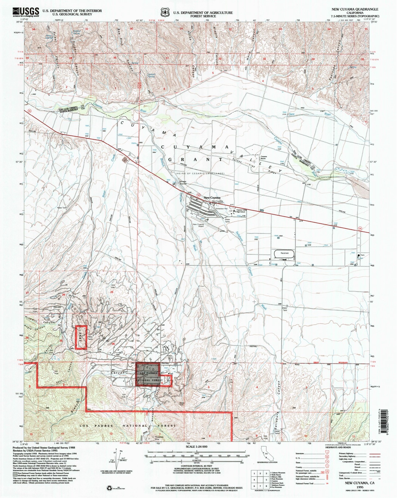 Topographic sheet of New Cuyama, surveyed 1995