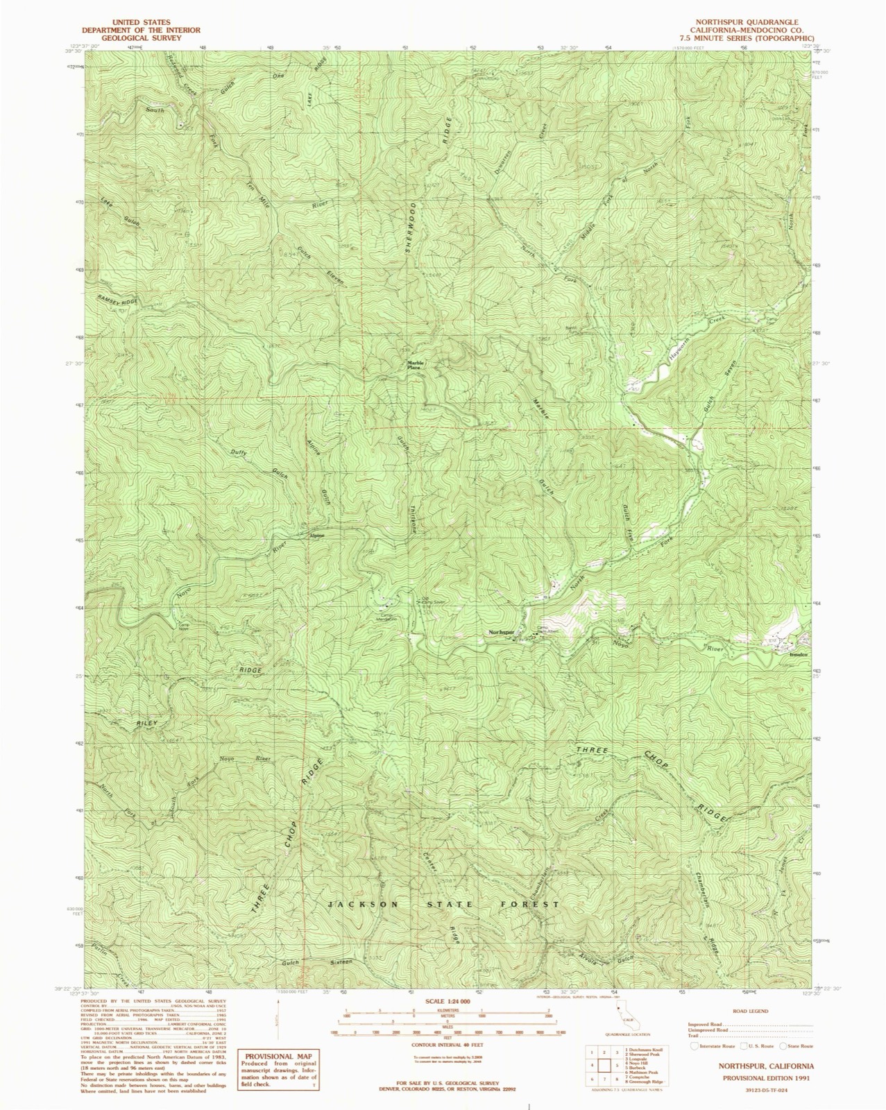 Topographic sheet of Northspur, surveyed 1991
