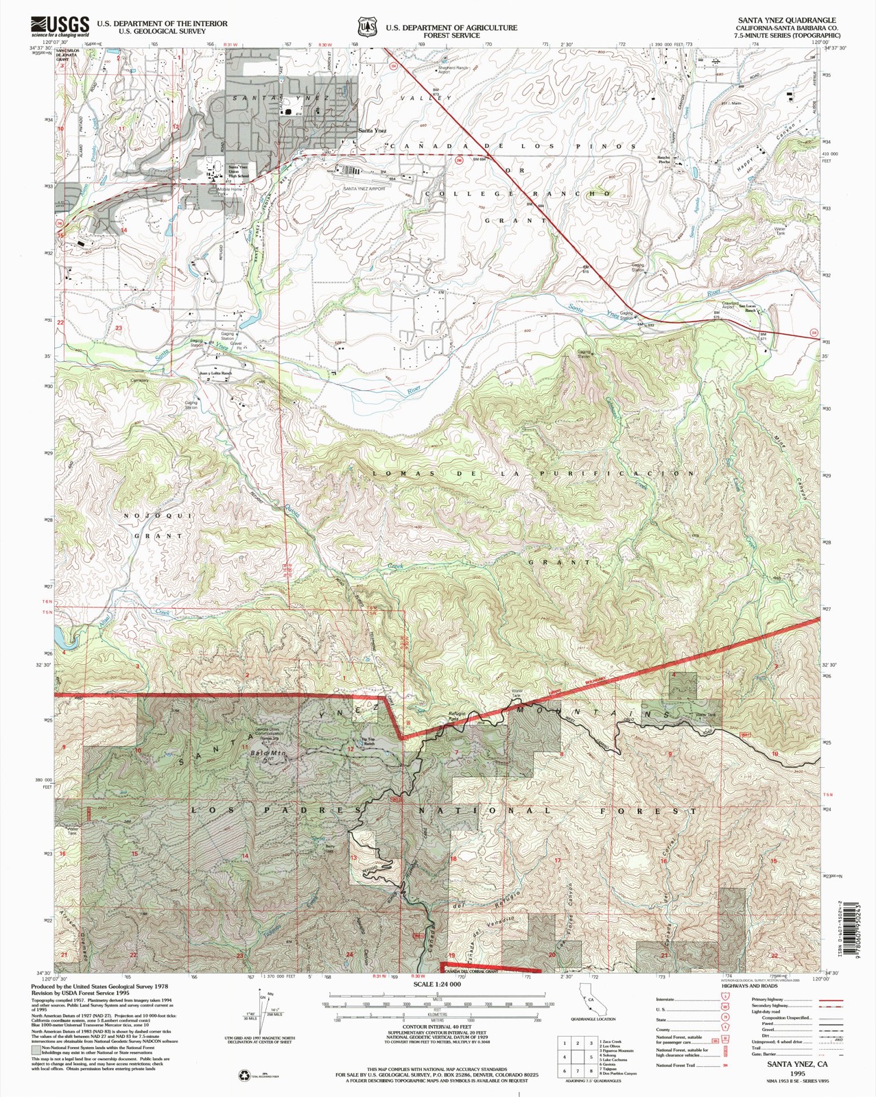 Topographic sheet of Santa Ynez, surveyed 1995