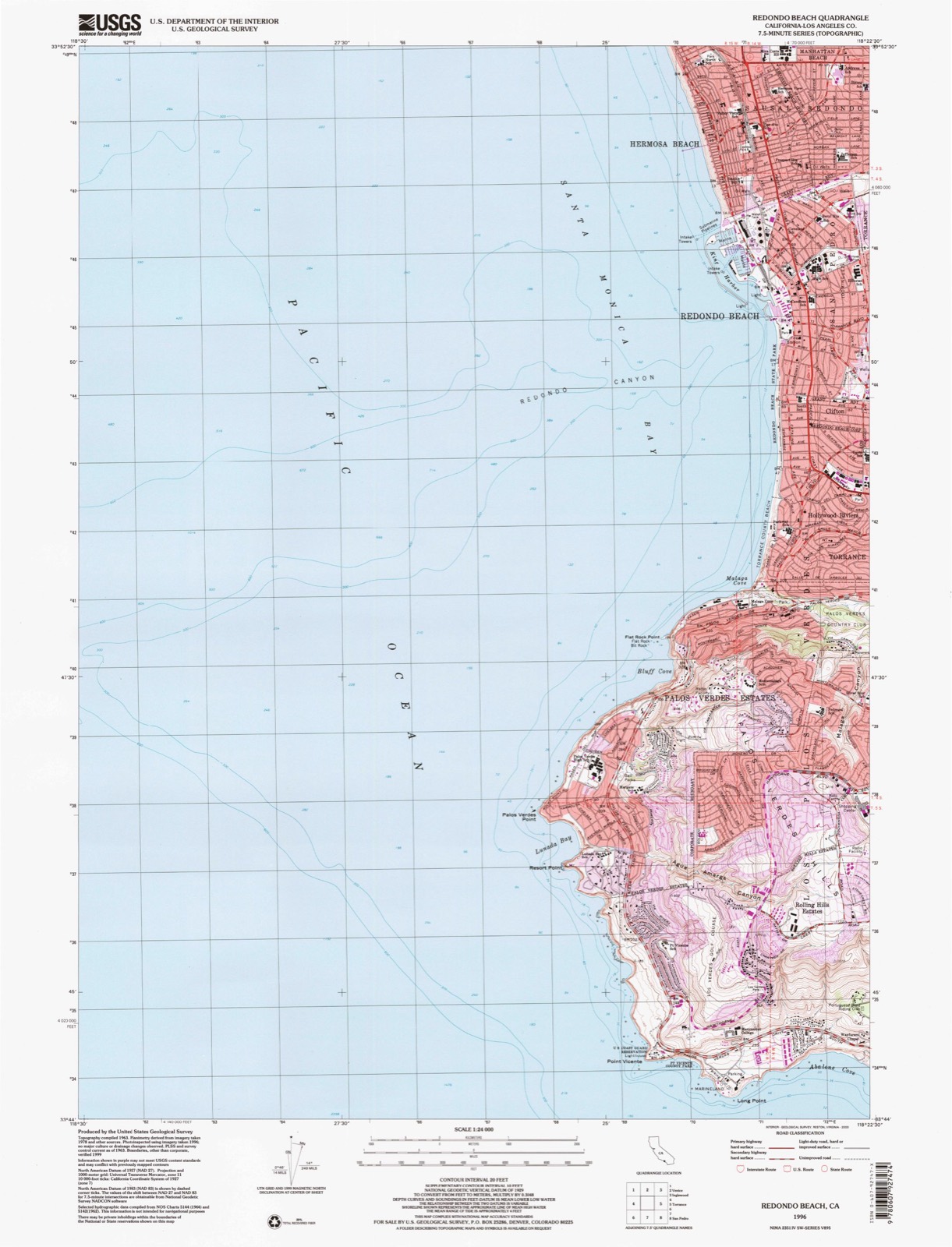 Topographic sheet of Palos Verdes Peninsula, surveyed 1996