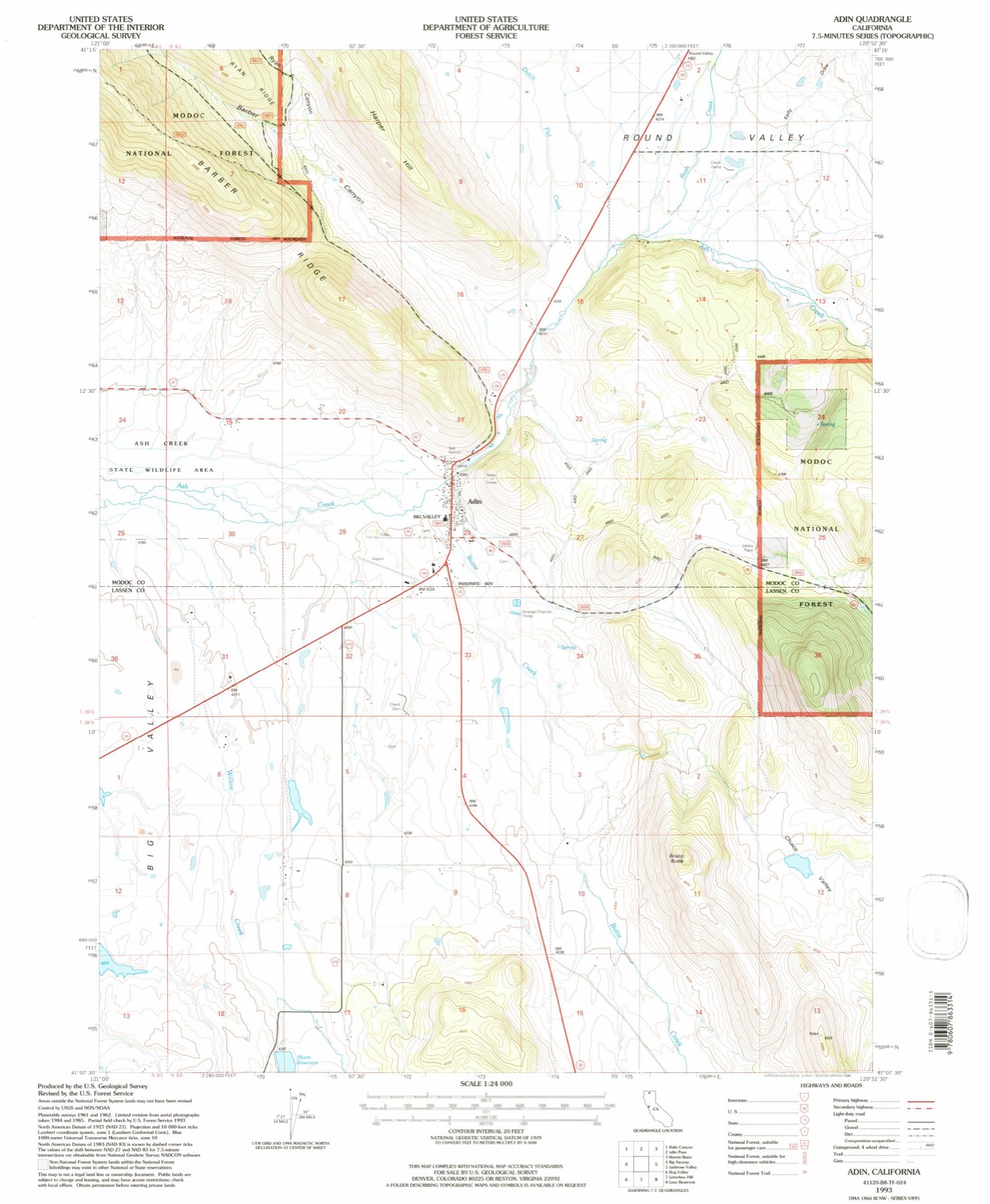 Topographic sheet covering Adin Supply Company, surveyed 1993