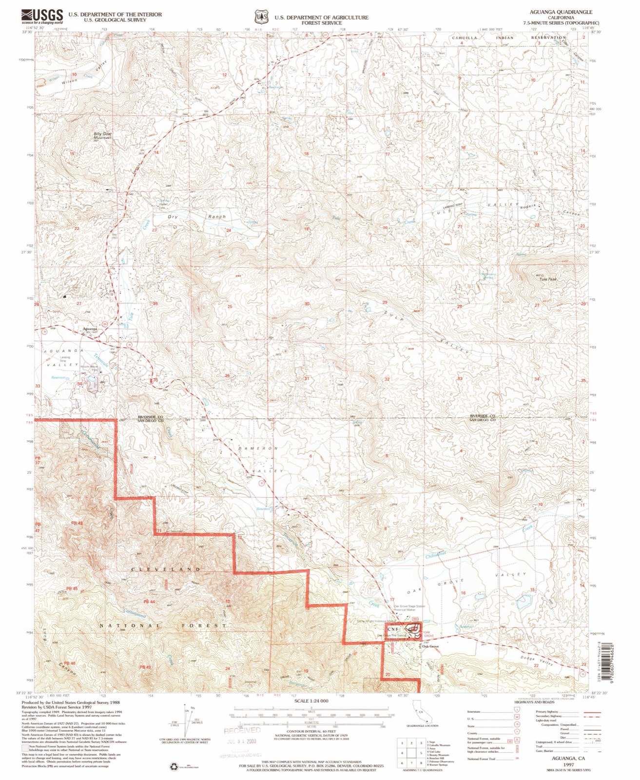 Topographic sheet of Aguanga, surveyed 1997