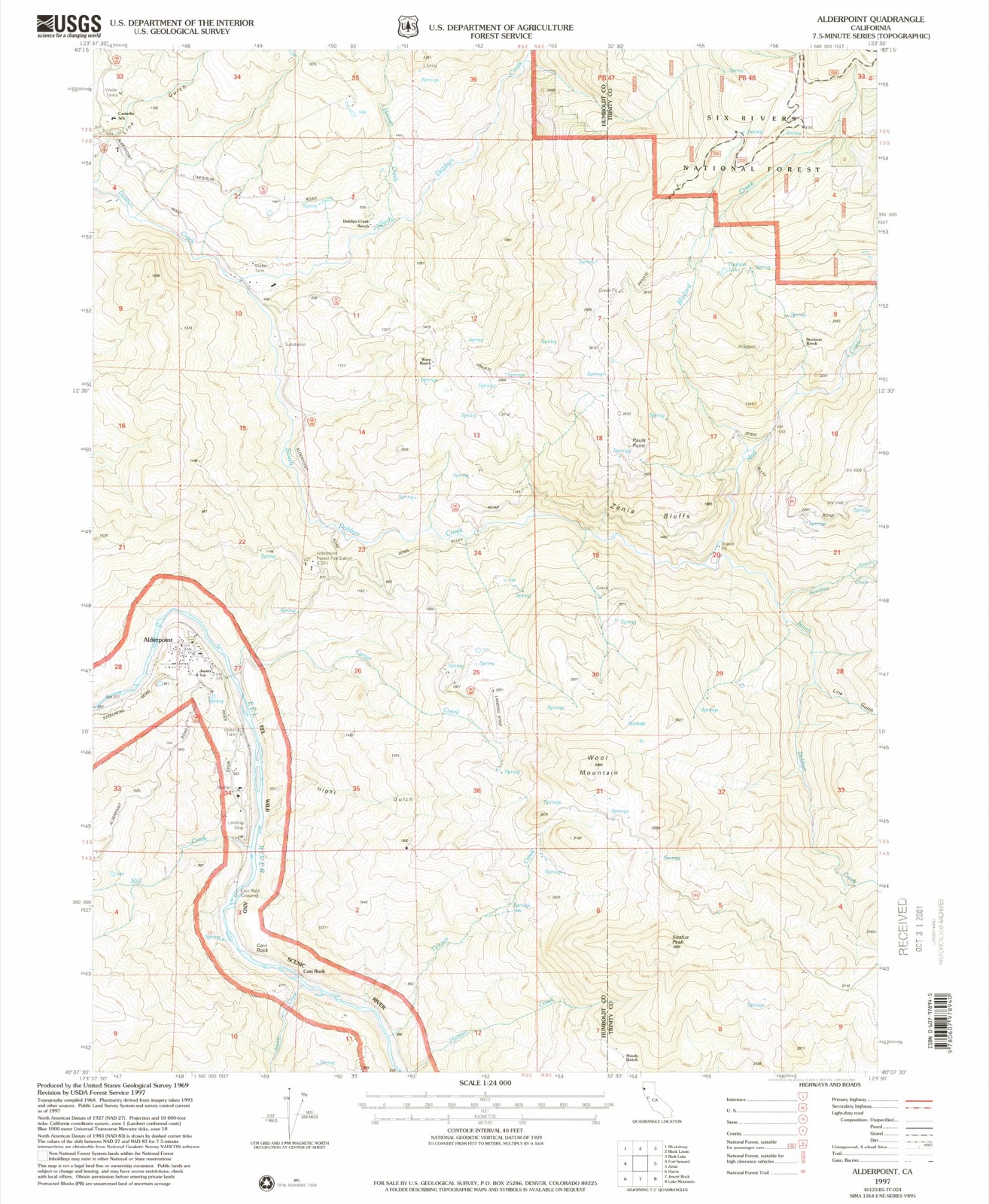 Topographic sheet of Alderpoint, surveyed 1997