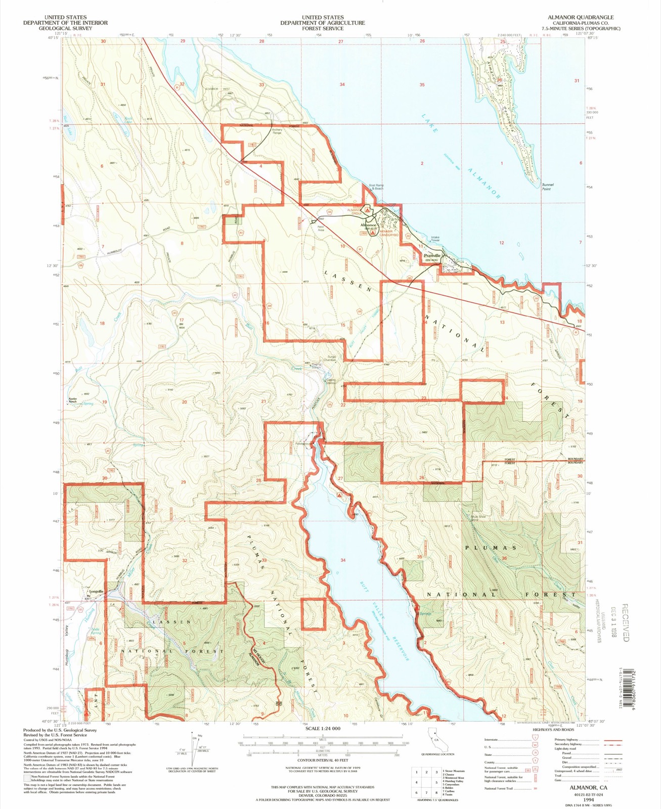 Topographic sheet of Almanor, surveyed 1994