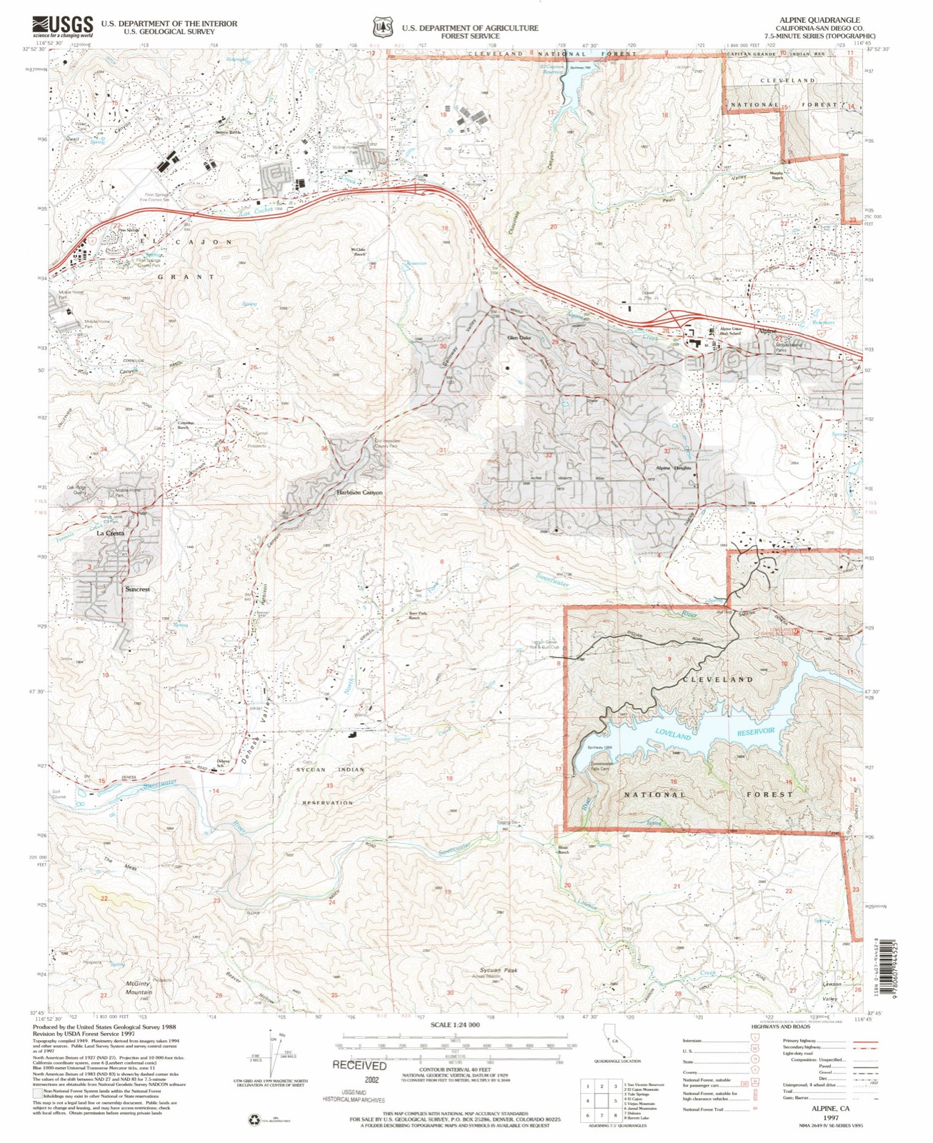 Topographic sheet of Alpine Heights, surveyed 1997