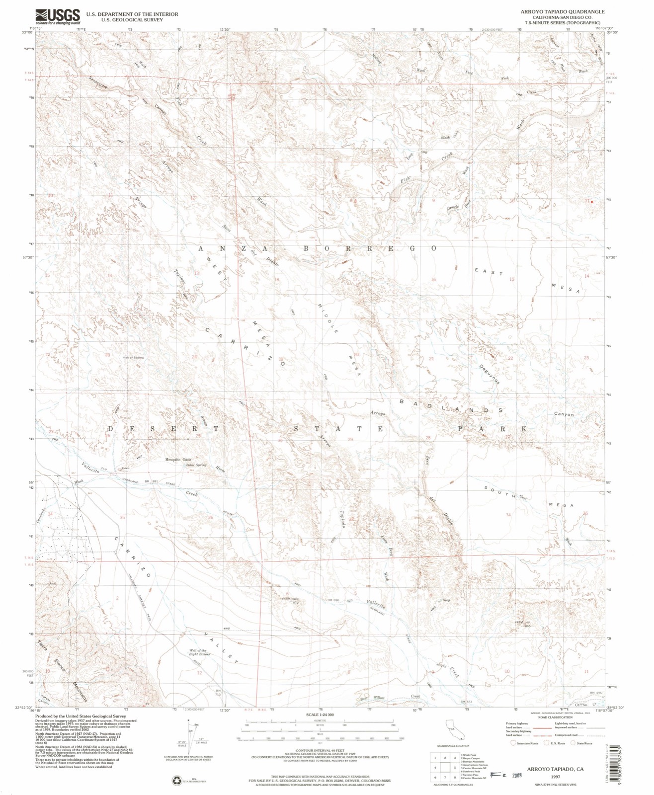 Topographic sheet of Mesquite Oasis, surveyed 1997