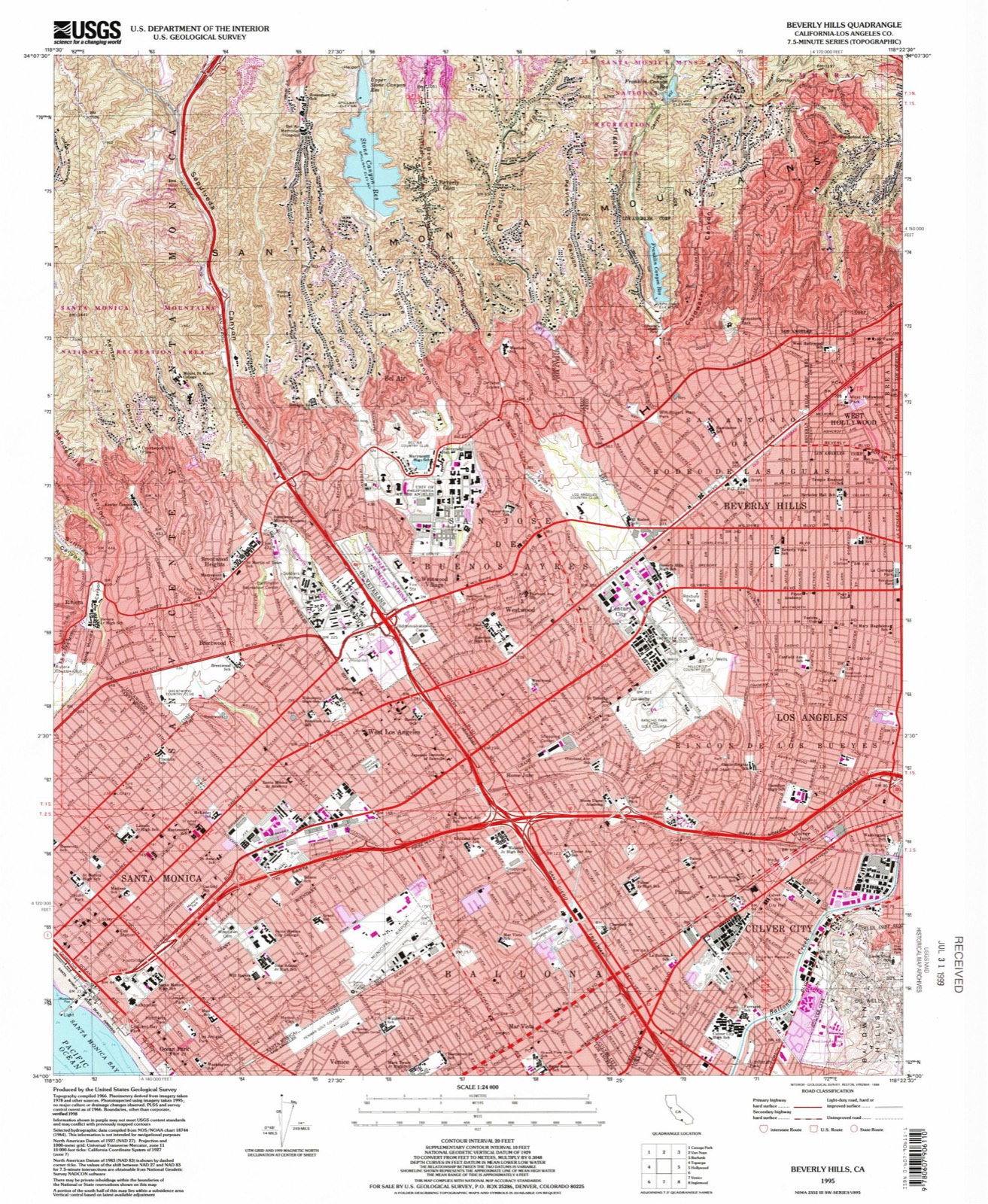 Topographic sheet of Beverly Glen, surveyed 1995