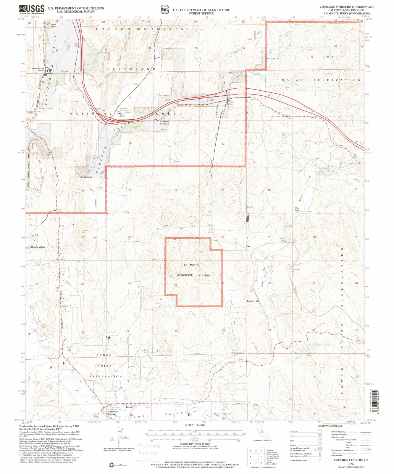 Topographic sheet of Cameron Corners, surveyed 1997