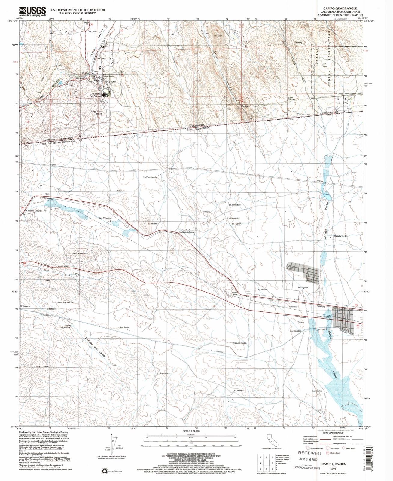 Topographic sheet of Campo, surveyed 1996