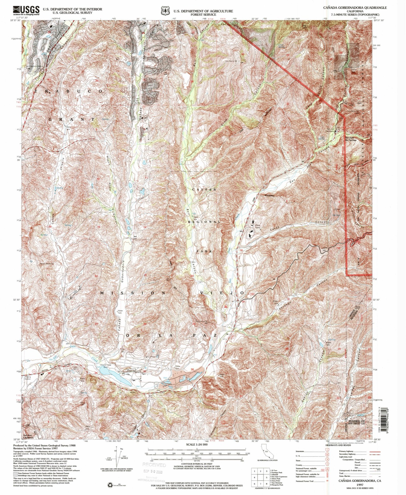Topographic sheet of Trabuco Highlands, surveyed 1997