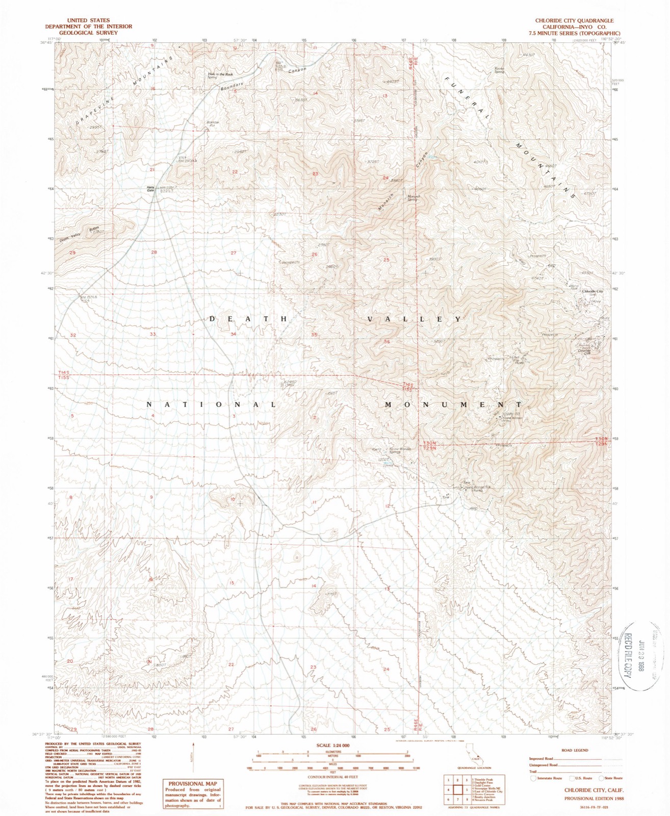 Topographic sheet of Chloride City (historical), surveyed 1988