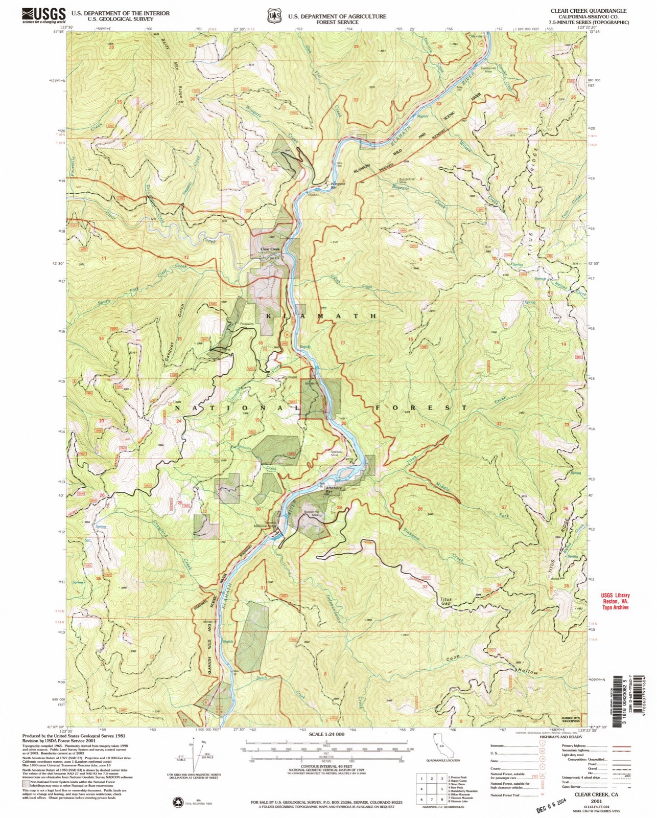 Topographic sheet of Clear Creek, surveyed 2001