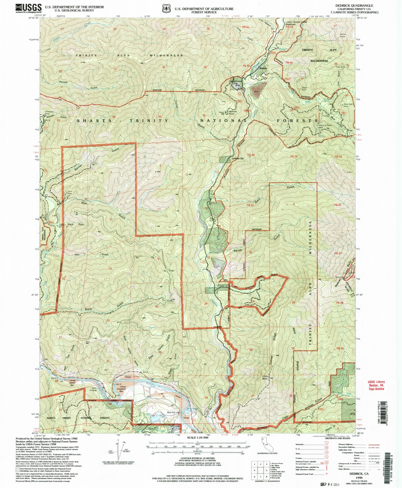 Topographic sheet of Dedrick, surveyed 1998