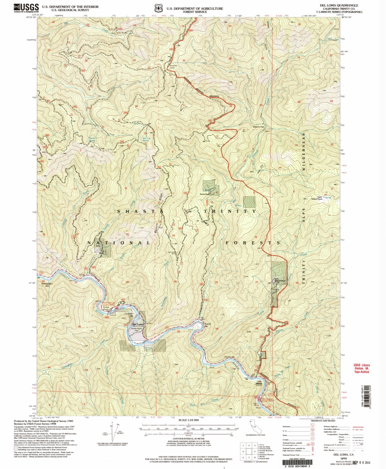 Topographic sheet of Del Loma, surveyed 1998
