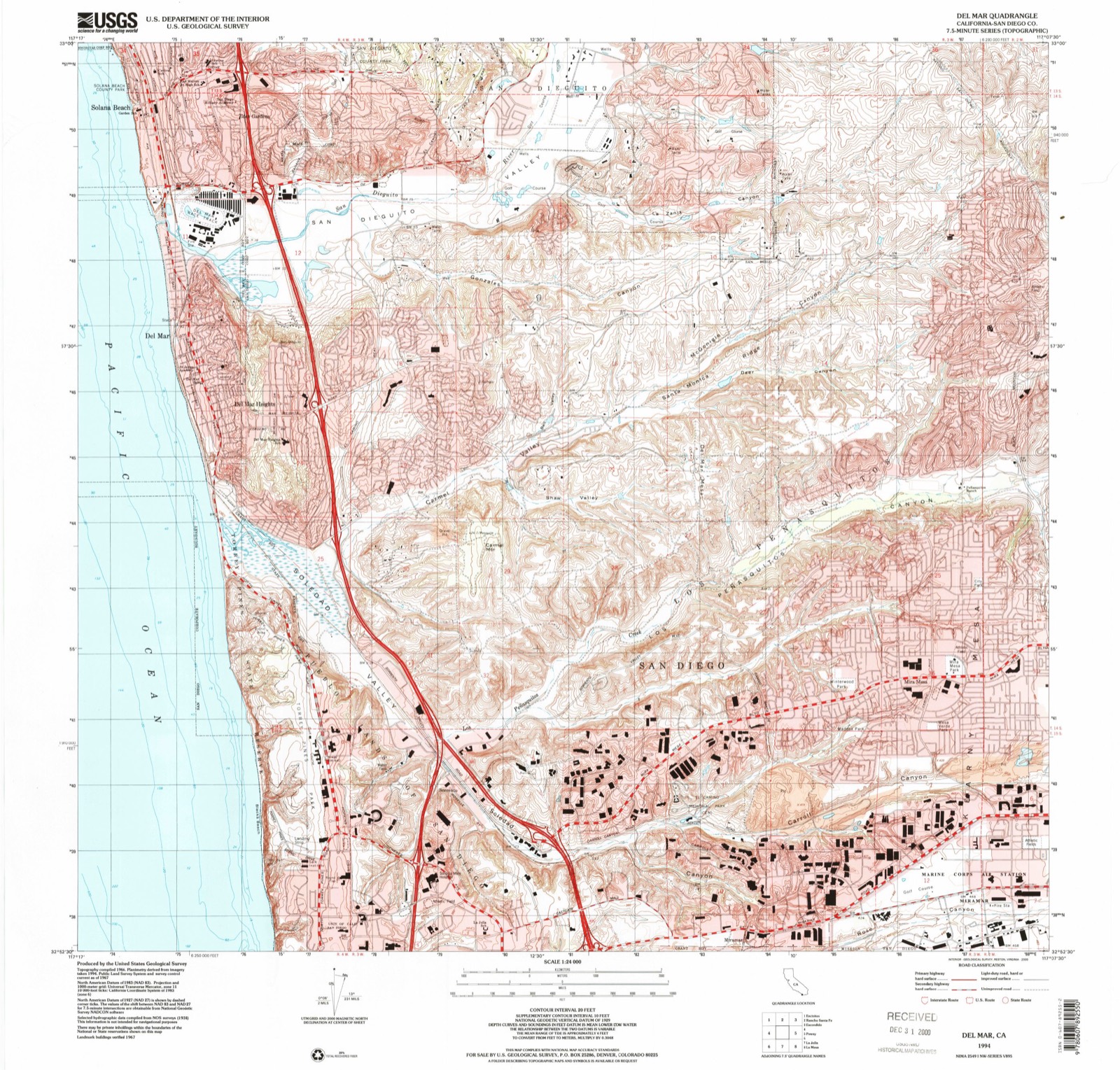 Topographic sheet of Del Mar, surveyed 1994