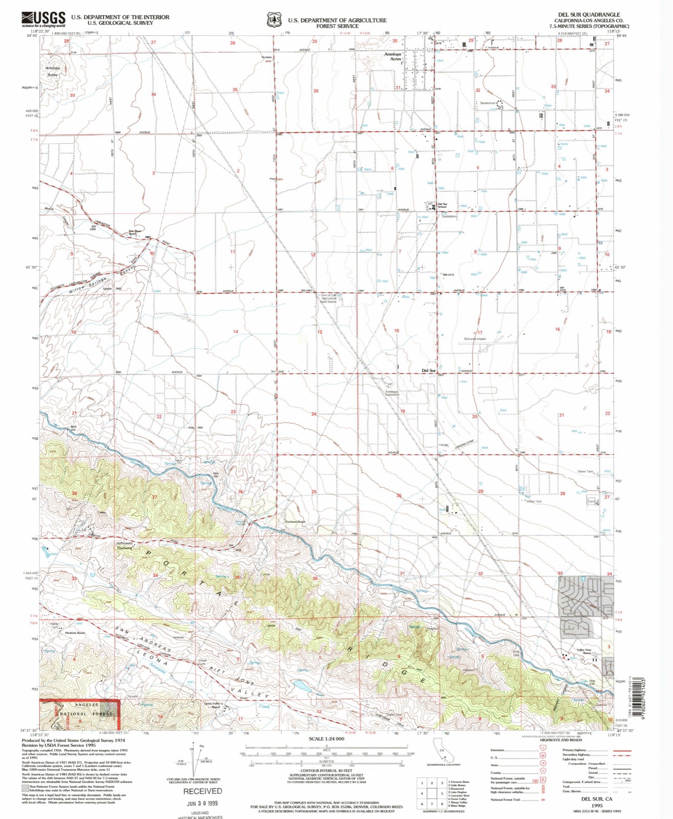 Topographic sheet of Del Sur, surveyed 1995