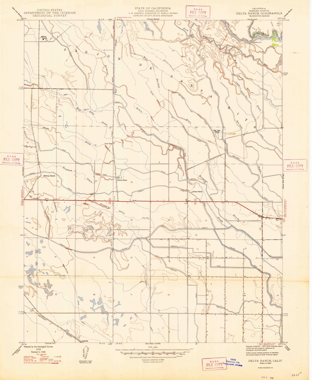 Topographic sheet of Dos Palos Y, surveyed 1916