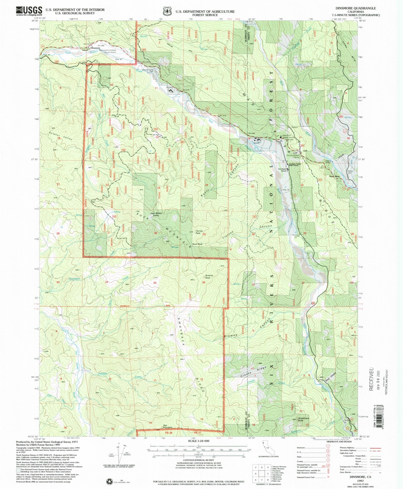 Topographic sheet of Dinsmore, surveyed 1997