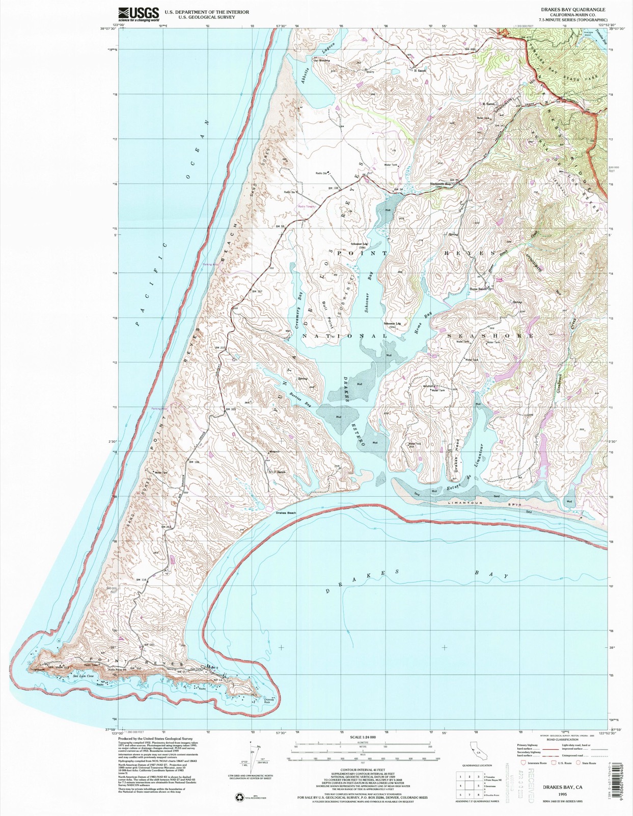 Topographic sheet of Point Reyes (historical), surveyed 1995