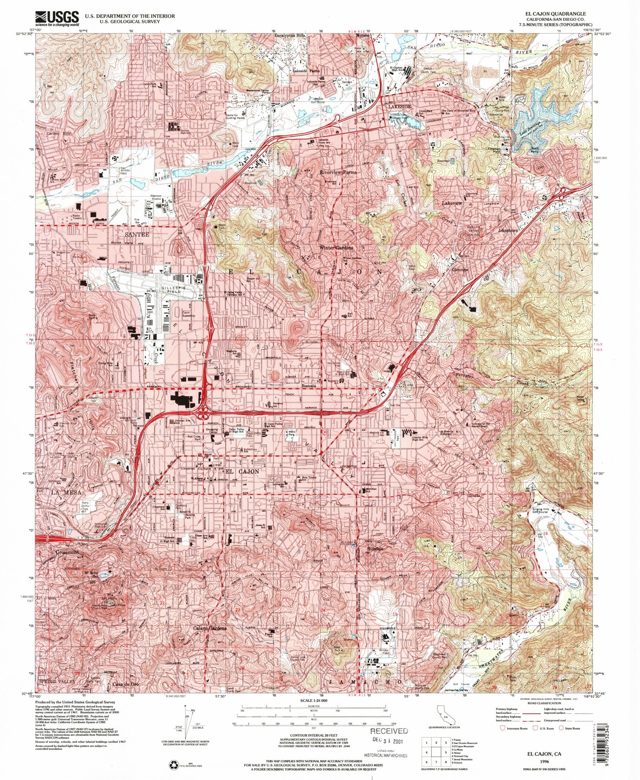 Topographic sheet of Bostonia, surveyed 1996