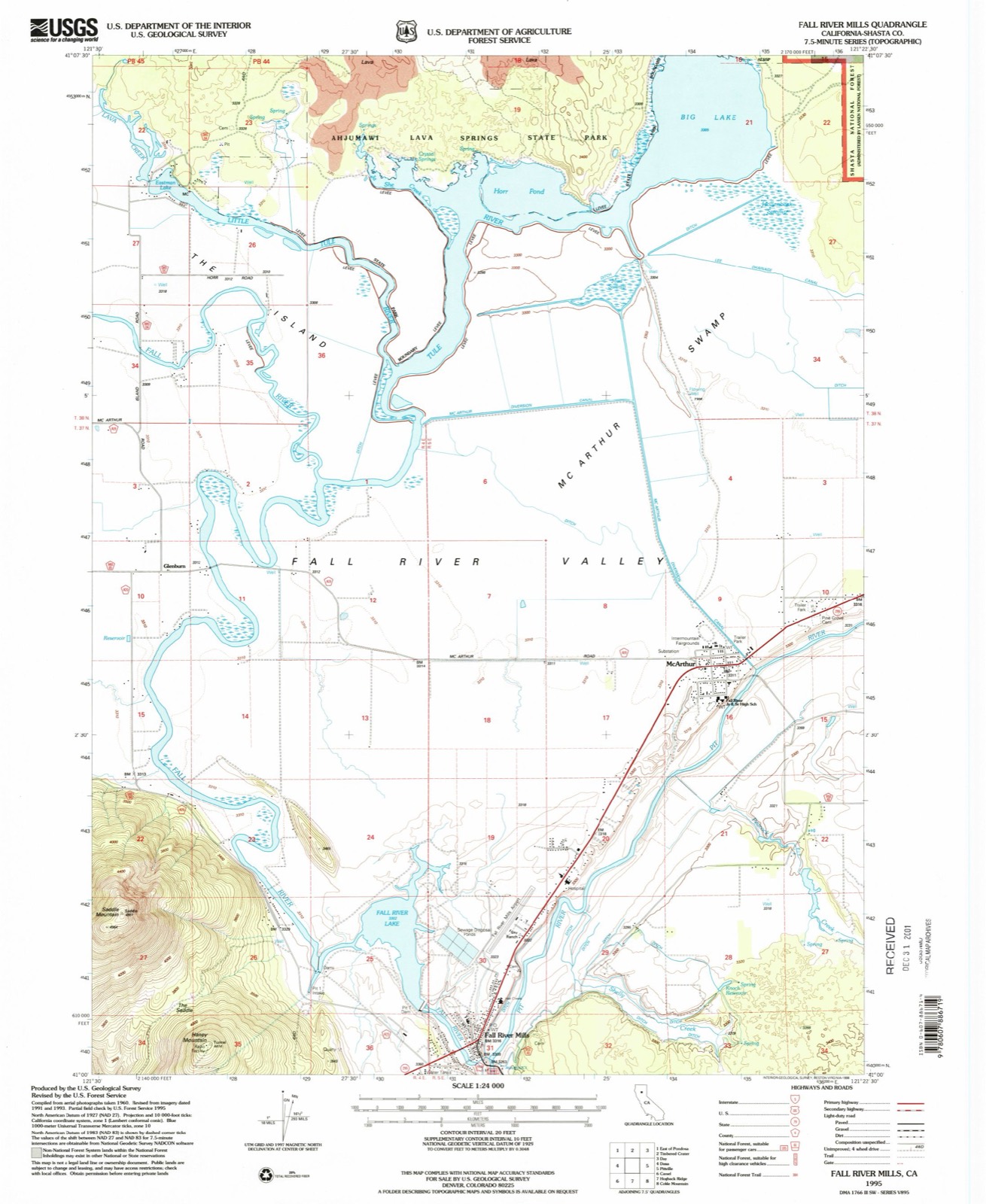 Topographic sheet of Fall River Mills, surveyed 1995