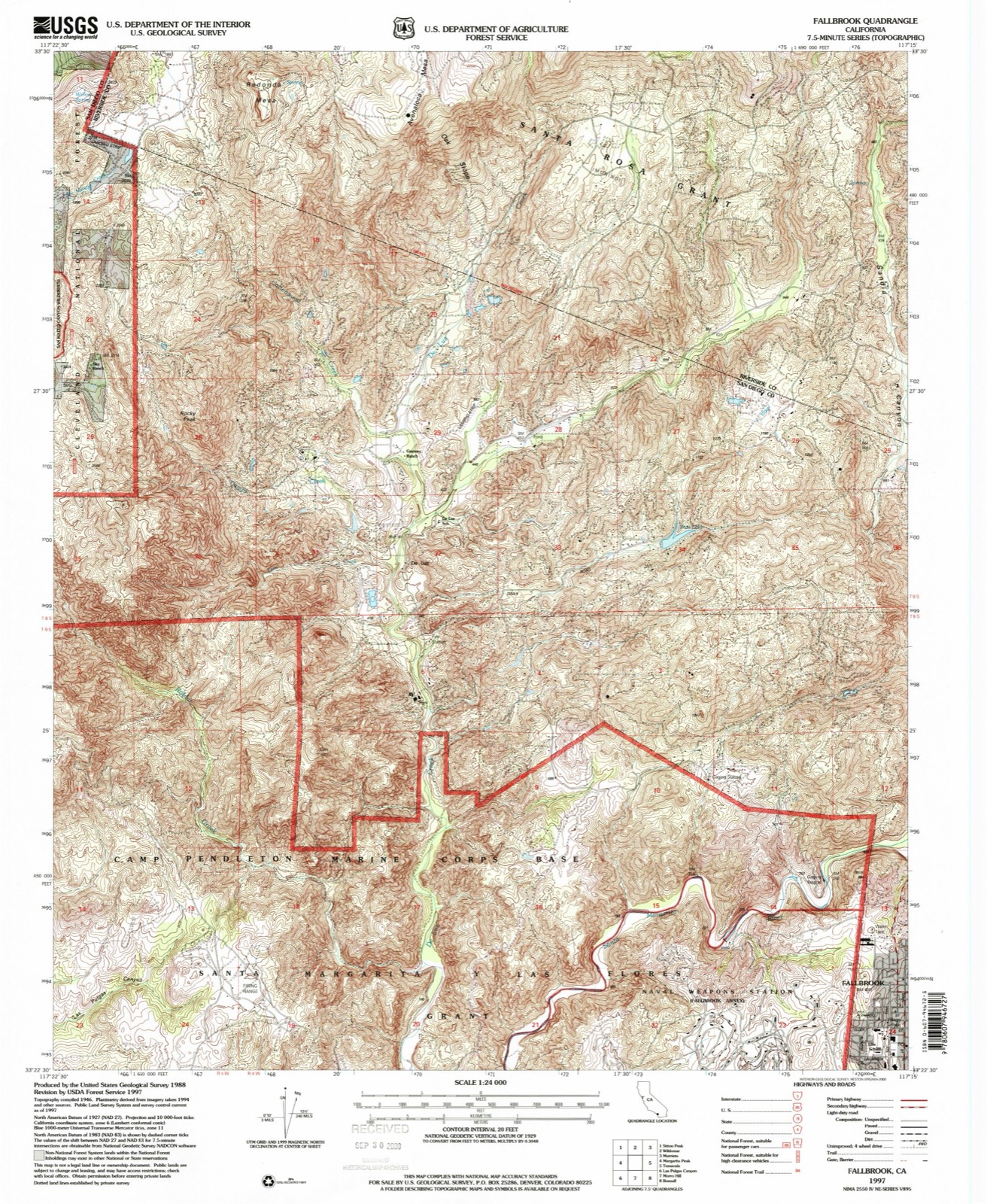 Topographic sheet of De Luz, surveyed 1997