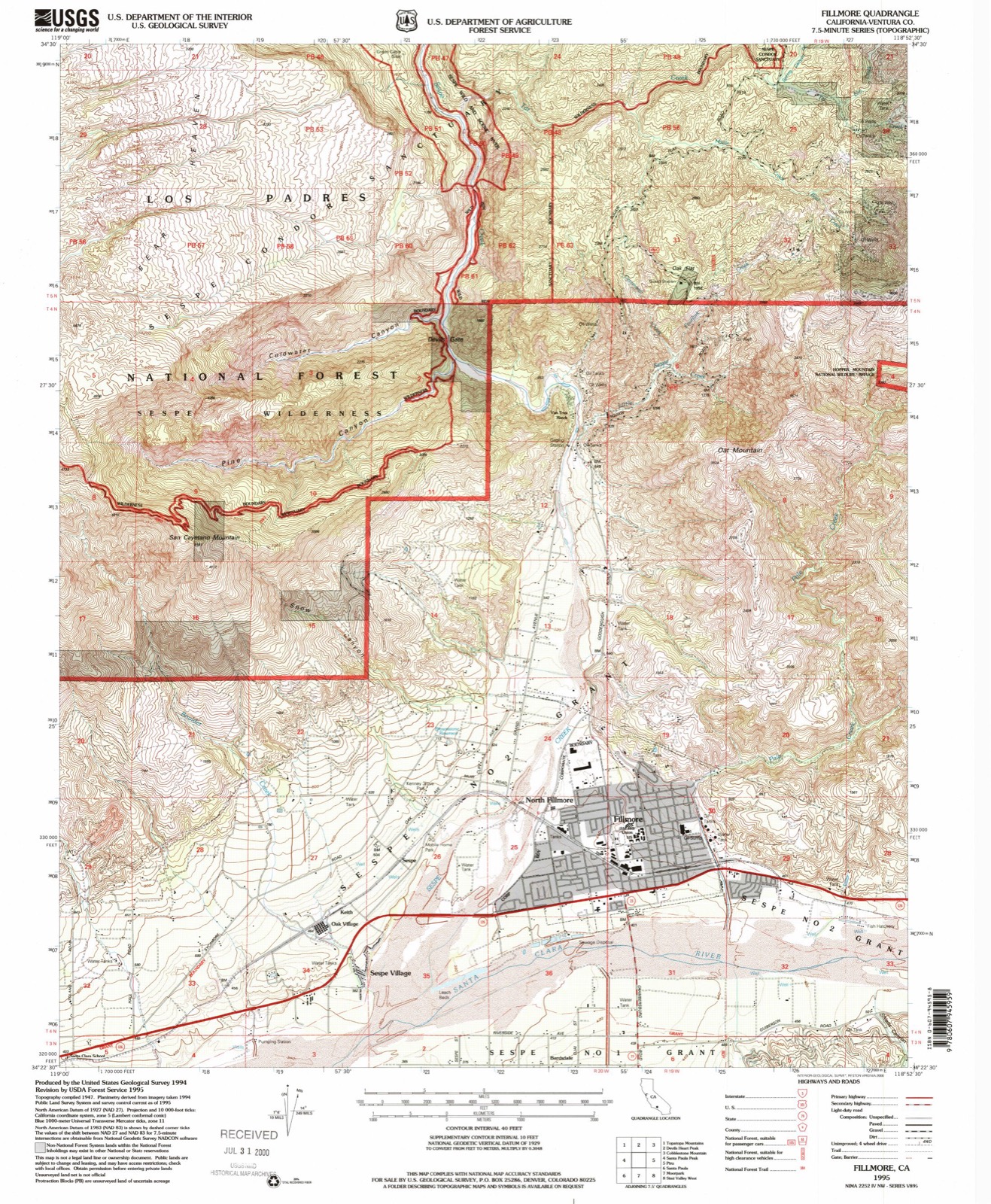 Topographic sheet of Fillmore, surveyed 1995