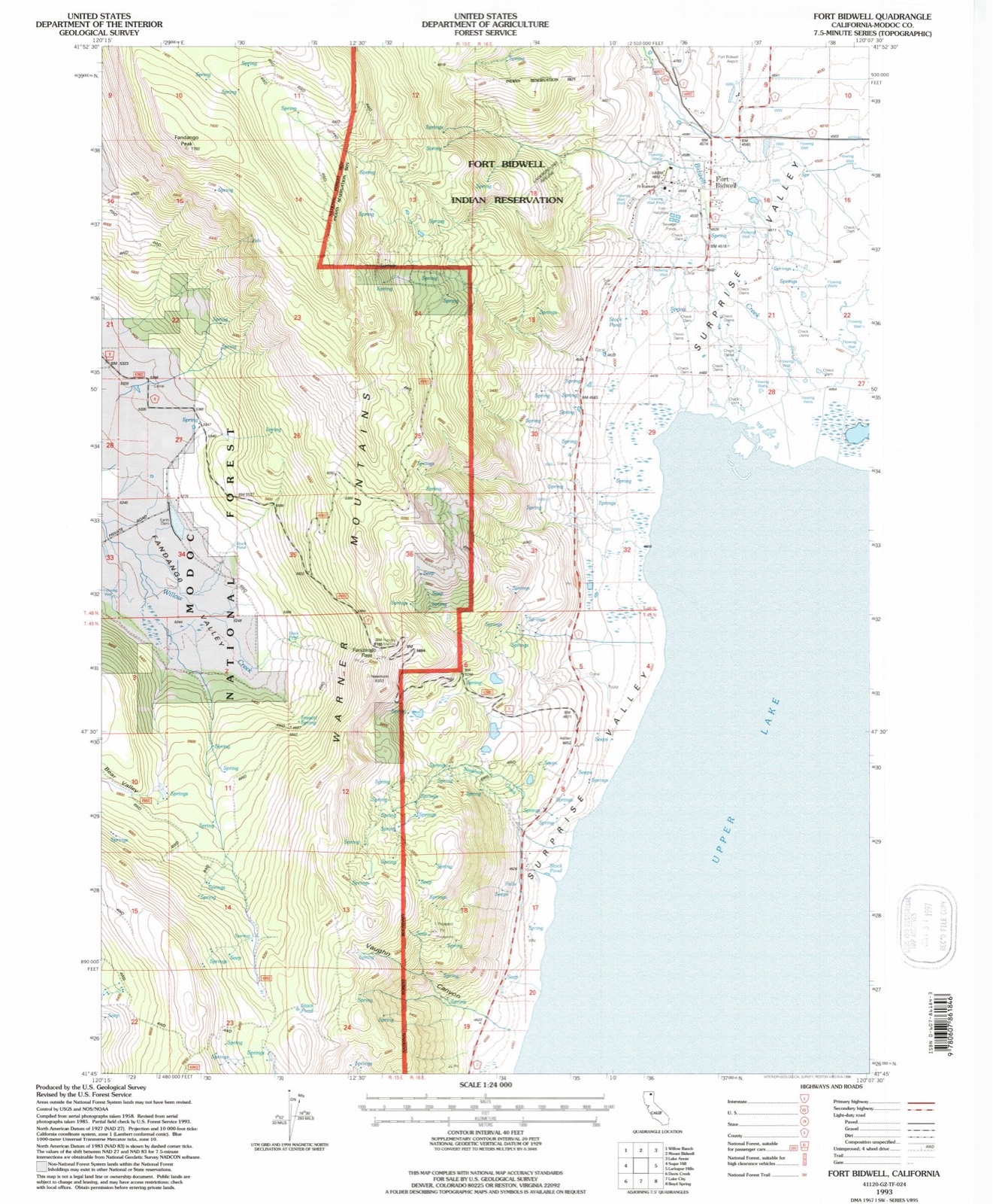 Topographic sheet of Fort Bidwell, surveyed 1993
