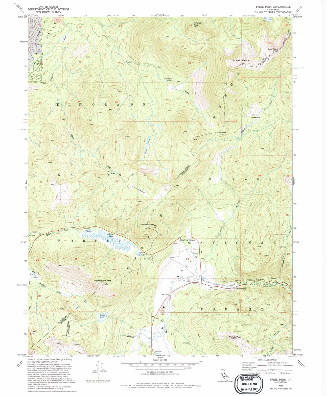 Topographic sheet of Sorensens, surveyed 1992