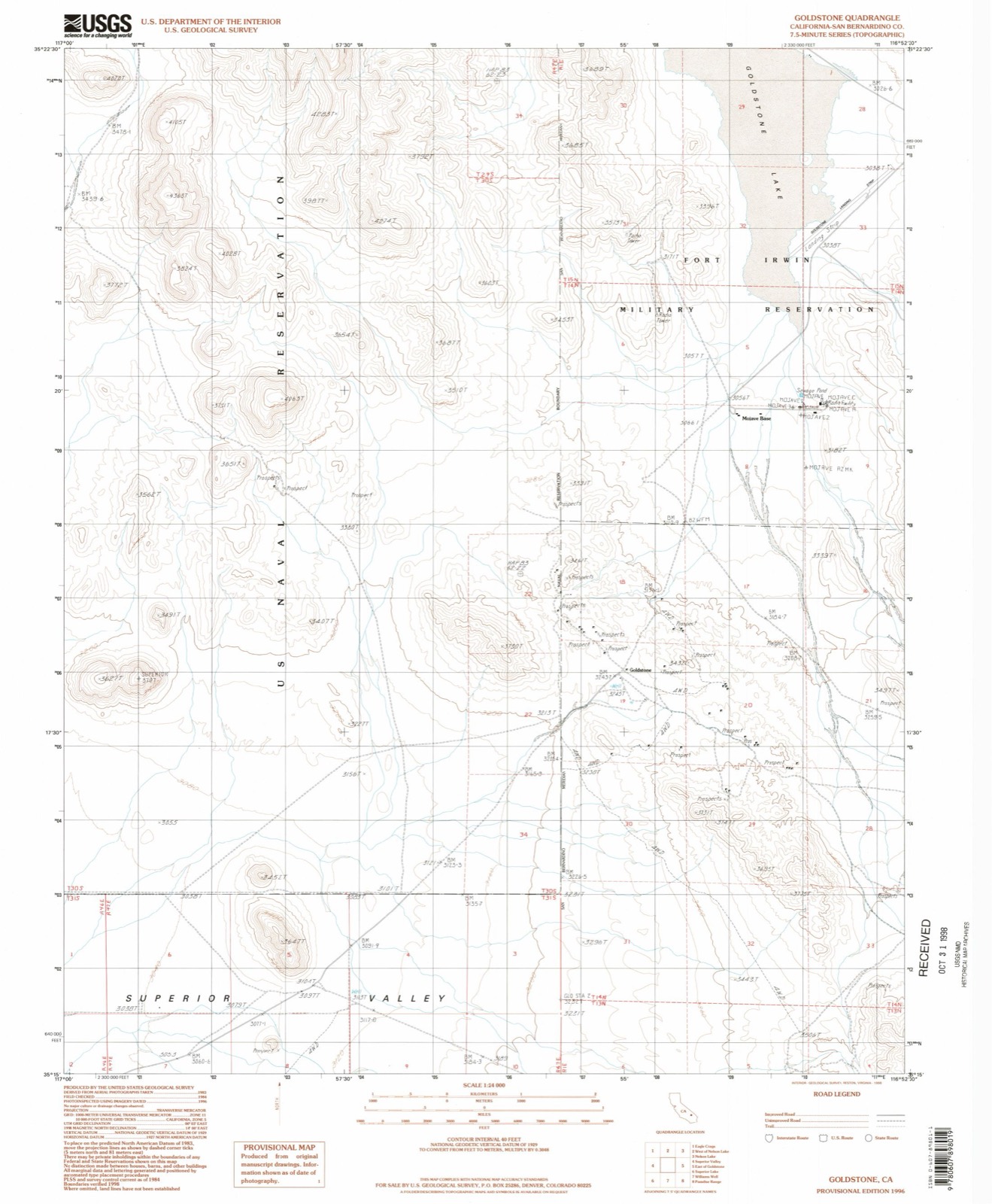 Topographic sheet of Goldstone, surveyed 1996