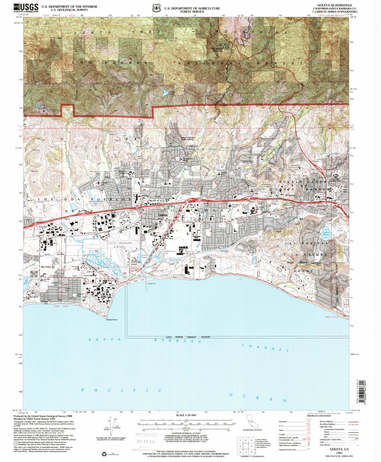 Topographic sheet covering Goleta Depot, surveyed 1995
