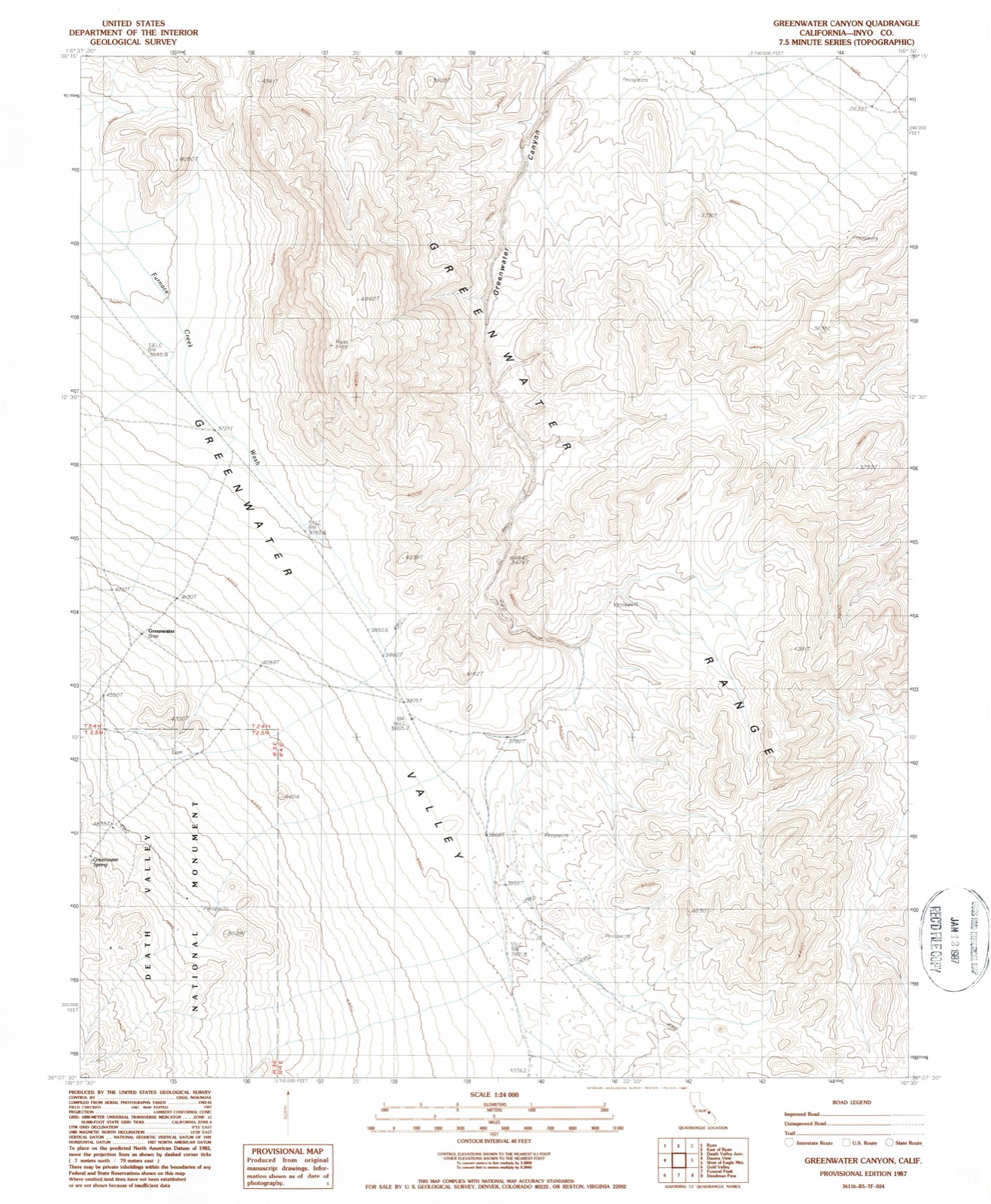 Topographic sheet of Greenwater (historical), surveyed 1987