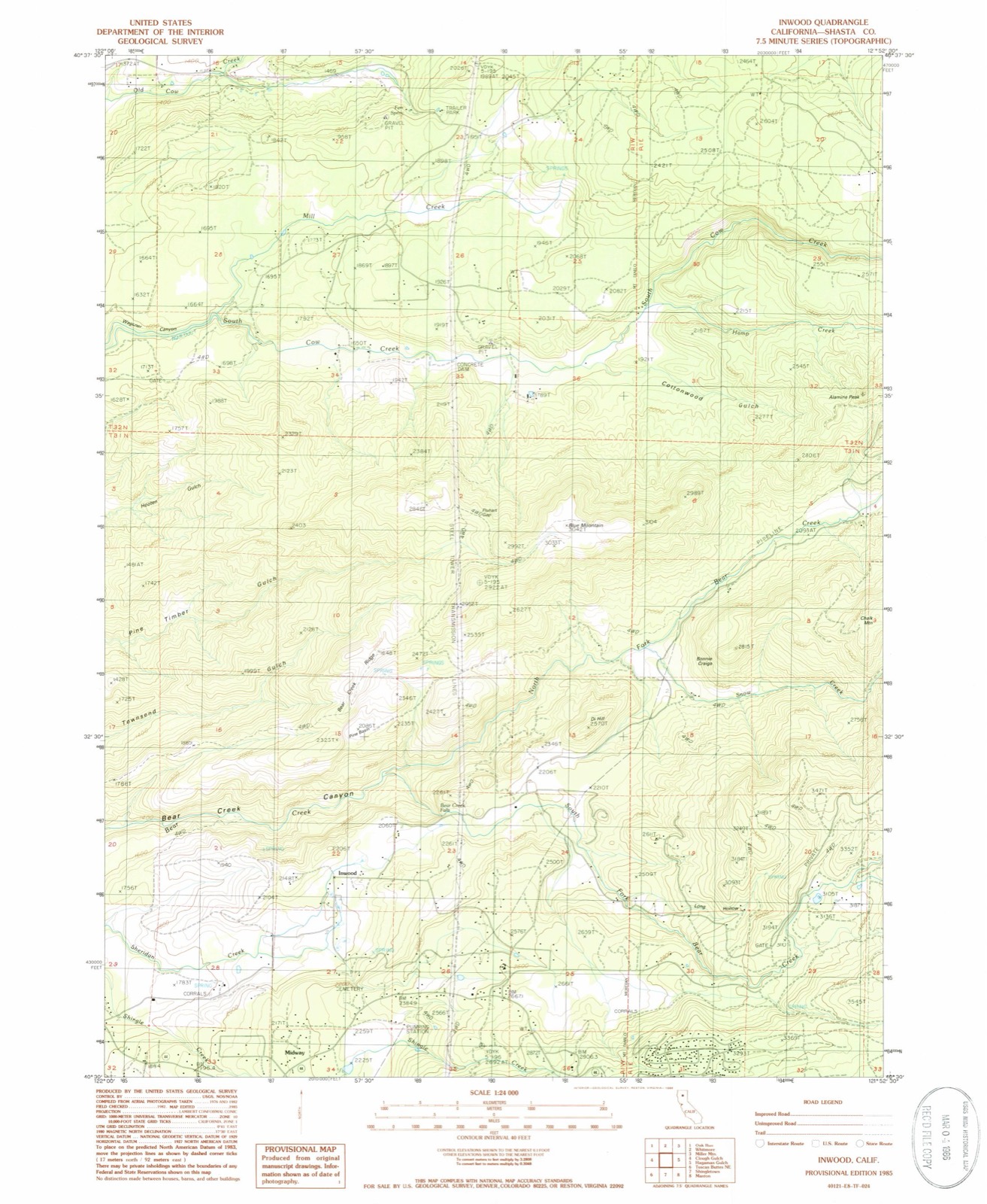 Topographic sheet of Redwoods, surveyed 1985