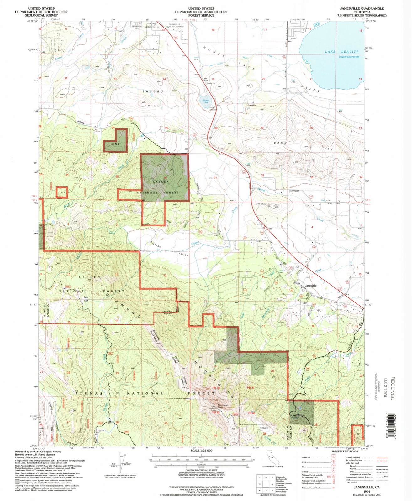 Topographic sheet of Janesville, surveyed 1994