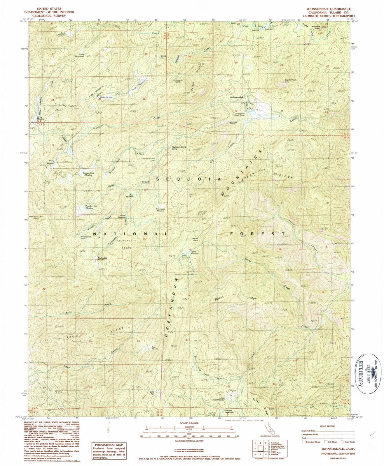 Topographic sheet of Johnsondale, surveyed 1986