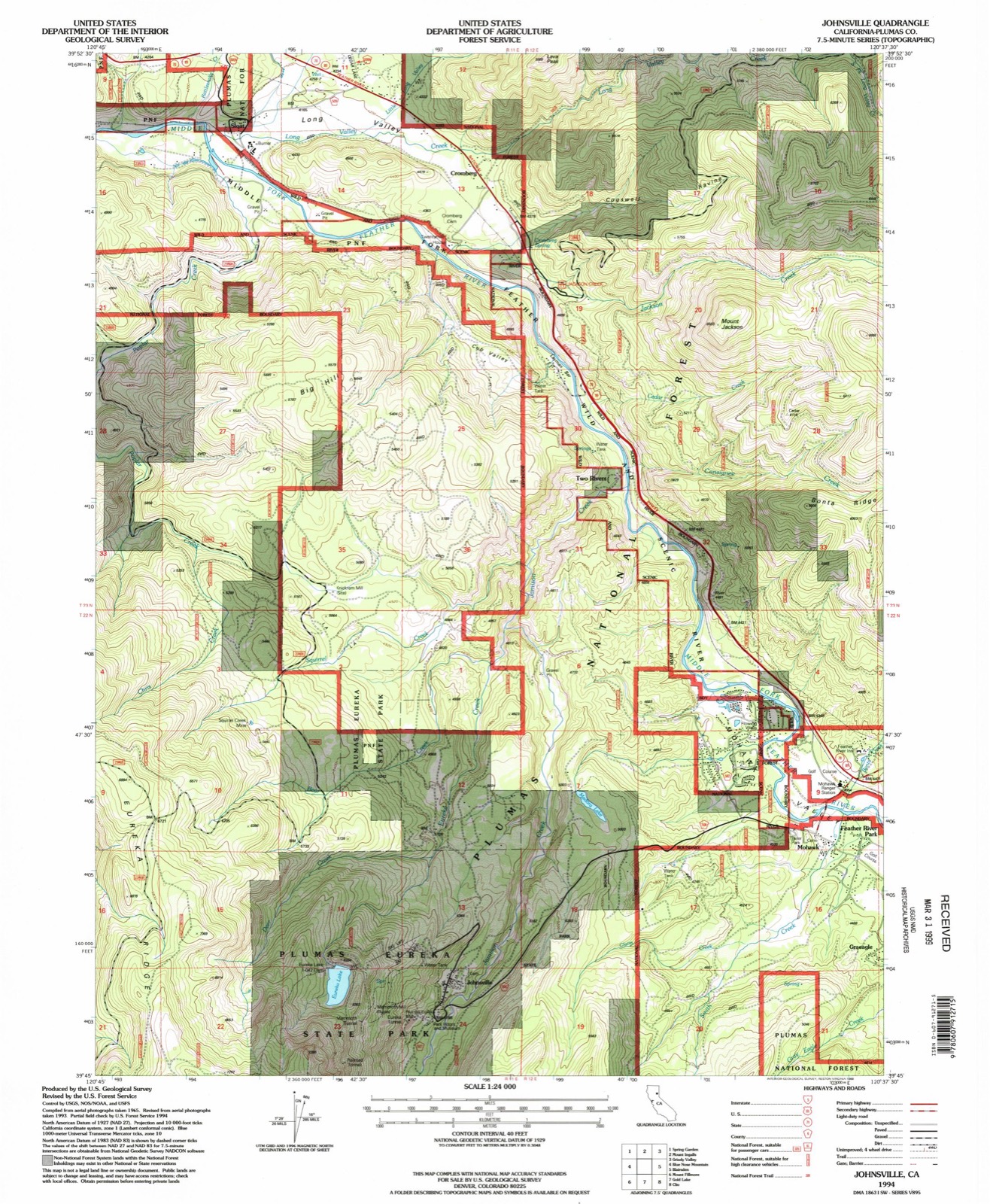Topographic sheet covering Plumas-Eureka Mill, Jamison Mines District, surveyed 1994