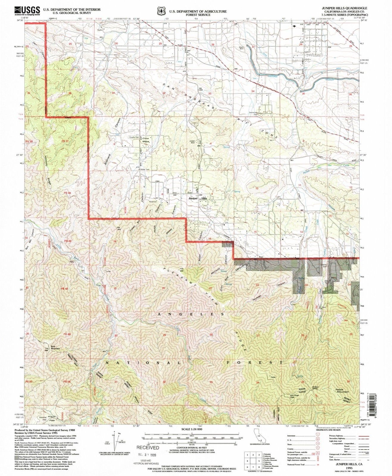 Topographic sheet of Juniper Hills, surveyed 1995
