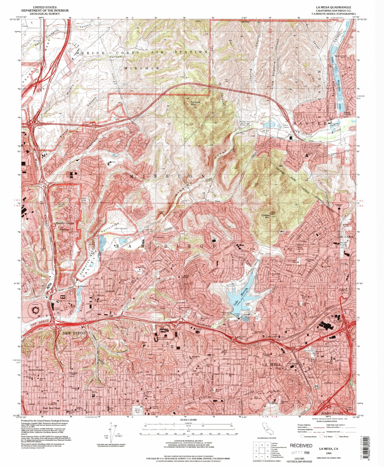 Topographic sheet of La Mesa, surveyed 1994