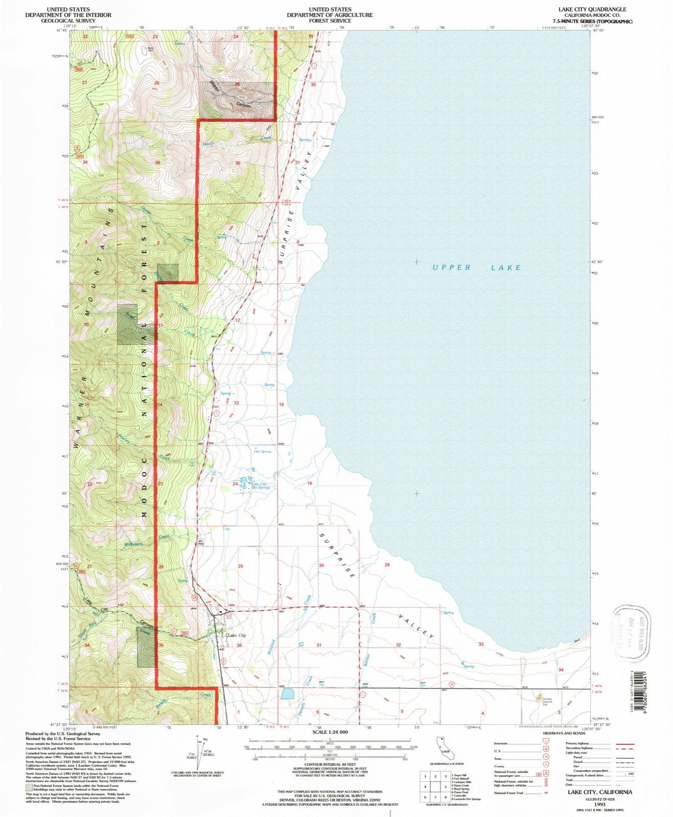 Topographic sheet of Lake City, surveyed 1993