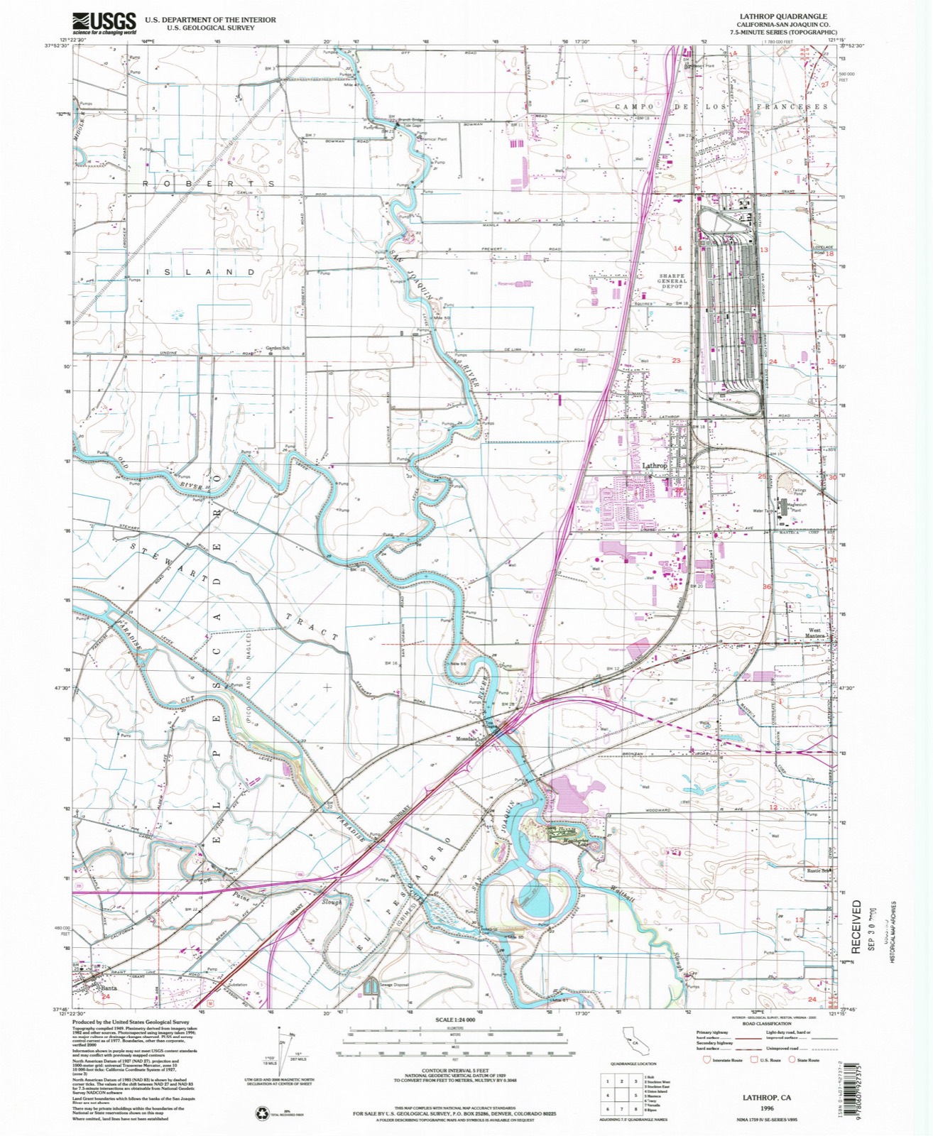 Topographic sheet of West Manteca, surveyed 1996