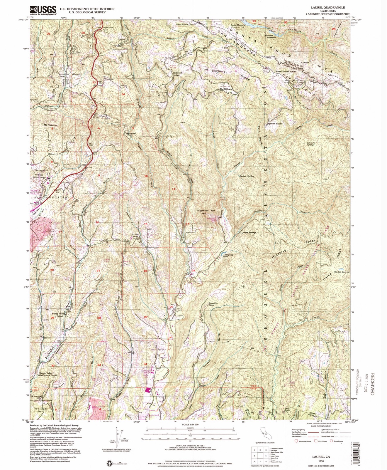 Topographic sheet of The Willows, surveyed 1996