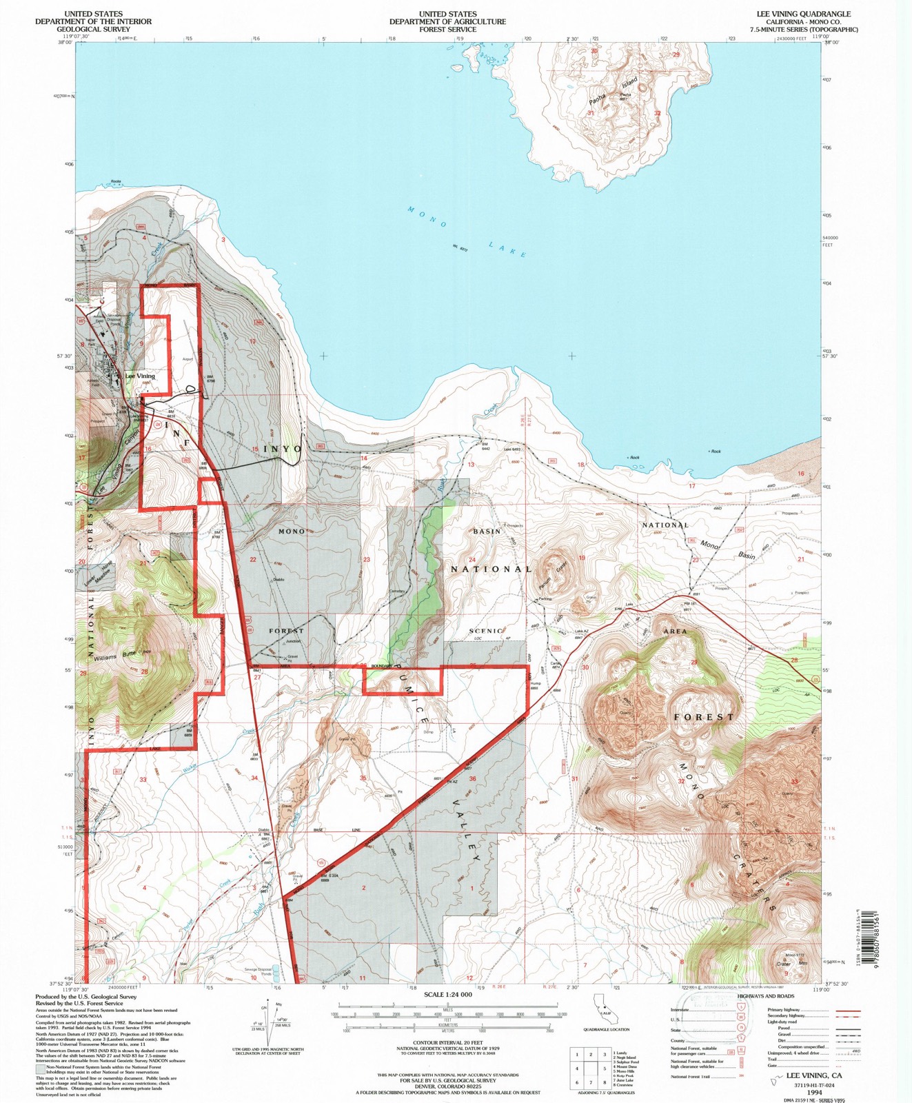 Topographic sheet of Lee Vining, surveyed 1994
