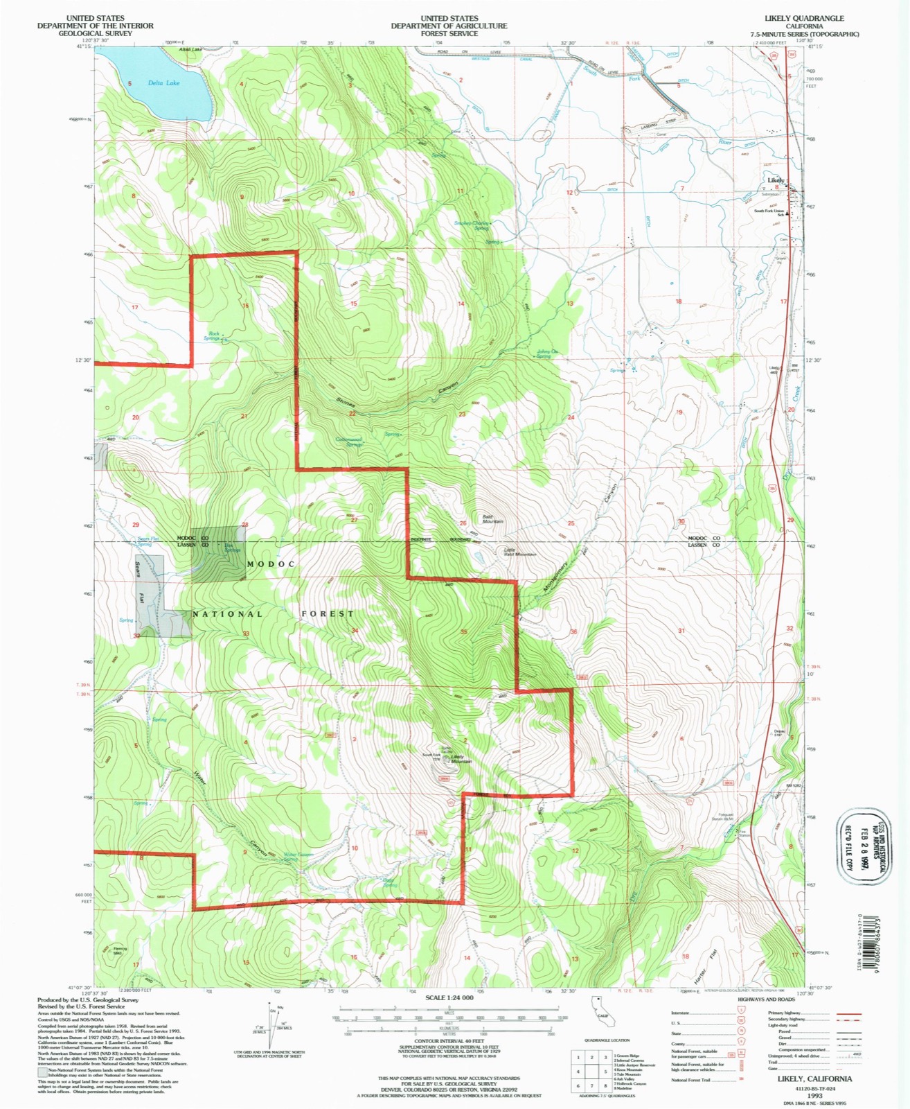 Topographic sheet of Likely, surveyed 1993